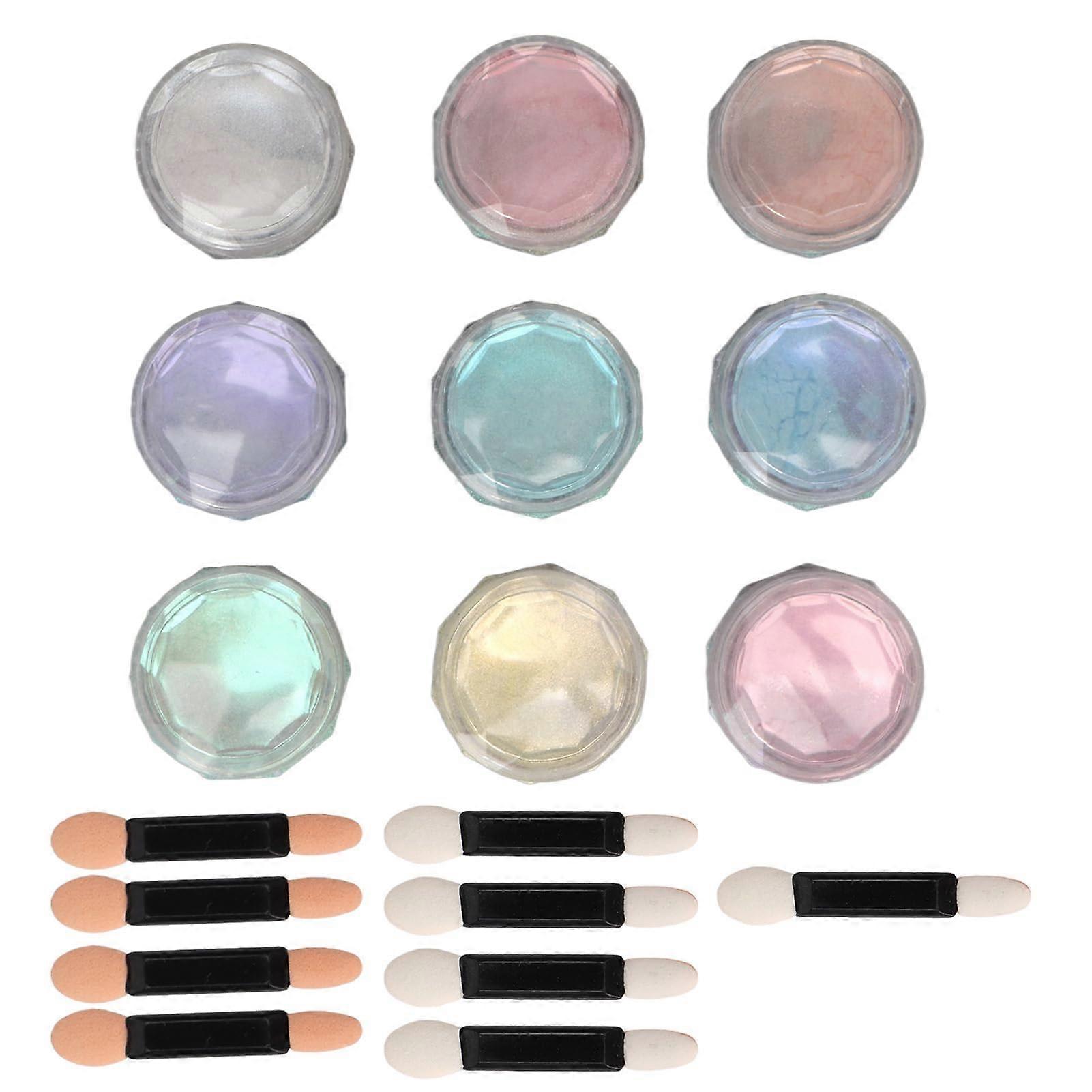 Mirror Effect Nail Powder 9-Color High-Translucent Metallic Aurora Powder Kit With Double-Headed Applicator