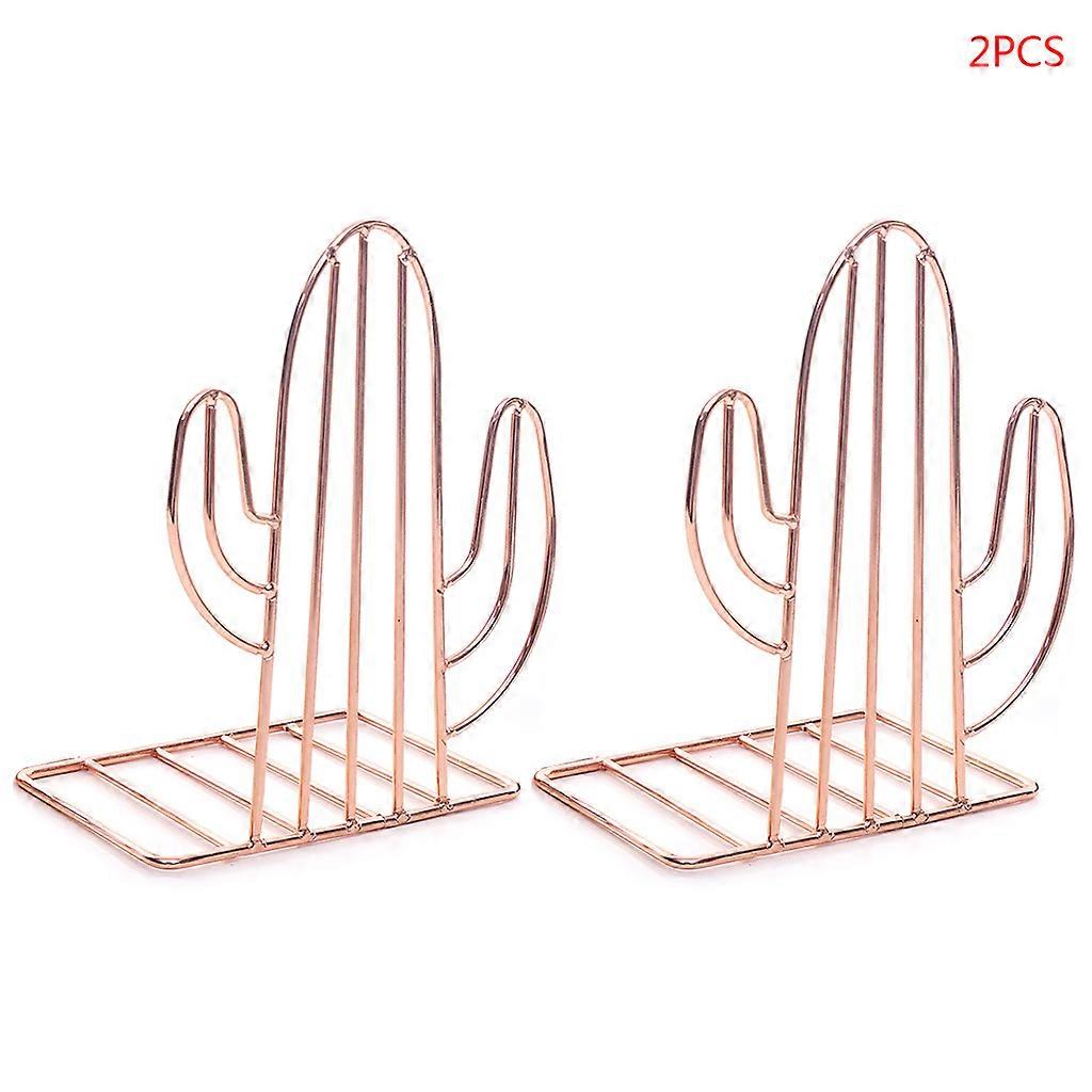 2PCS/Pair for Creative Cactus Shaped Metal Bookends Book Support Stand Desk Orga Rose gold