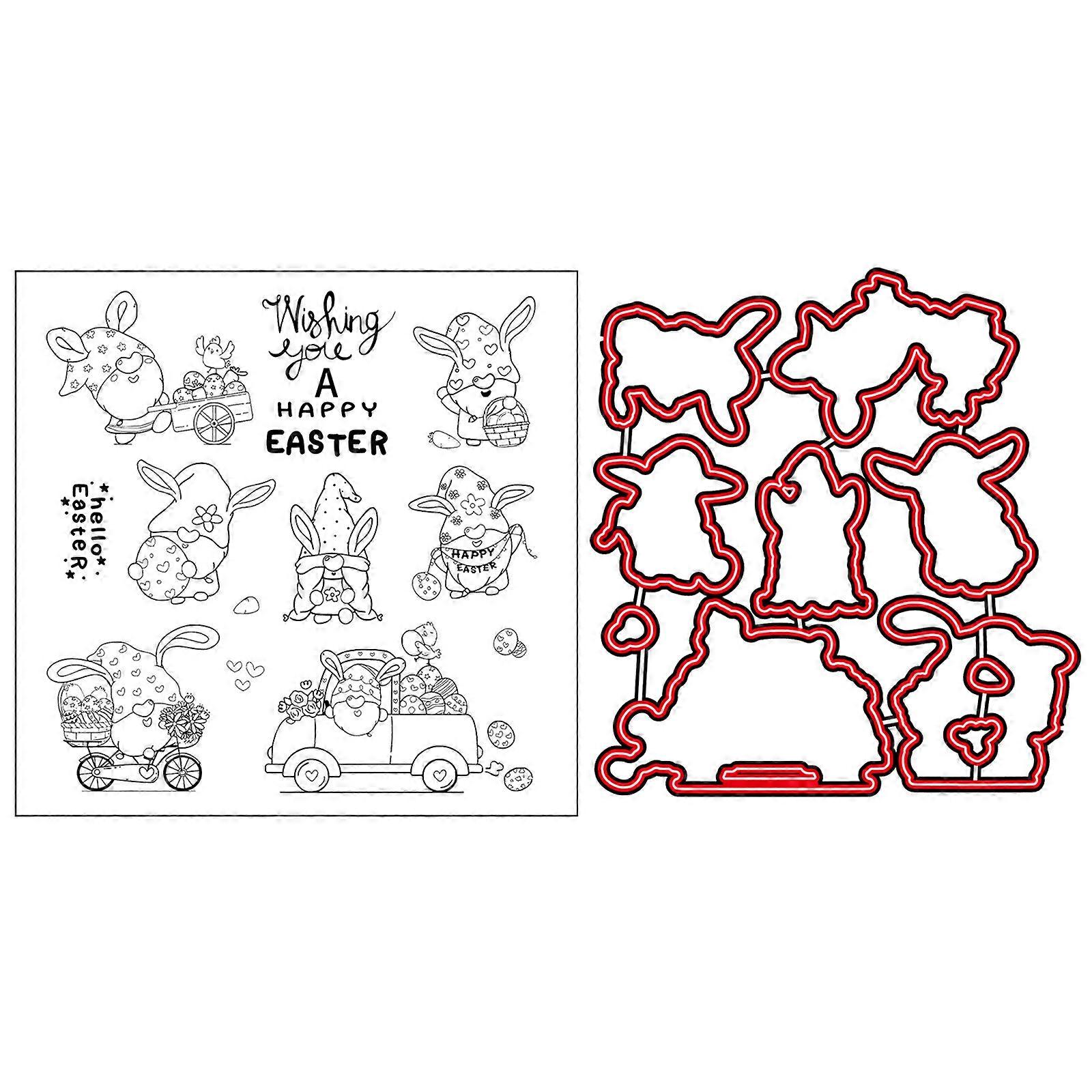 Happy Easter Gnome Seal Stamp with Cutting Dies Stencil Set DIY Scrapbook Emboss