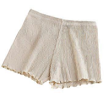 Culotte de sécurité d'été pour femme, côtelée, rayée, sans coutures, extensible, couleur unie, ourlet volanté, shorty beige XL