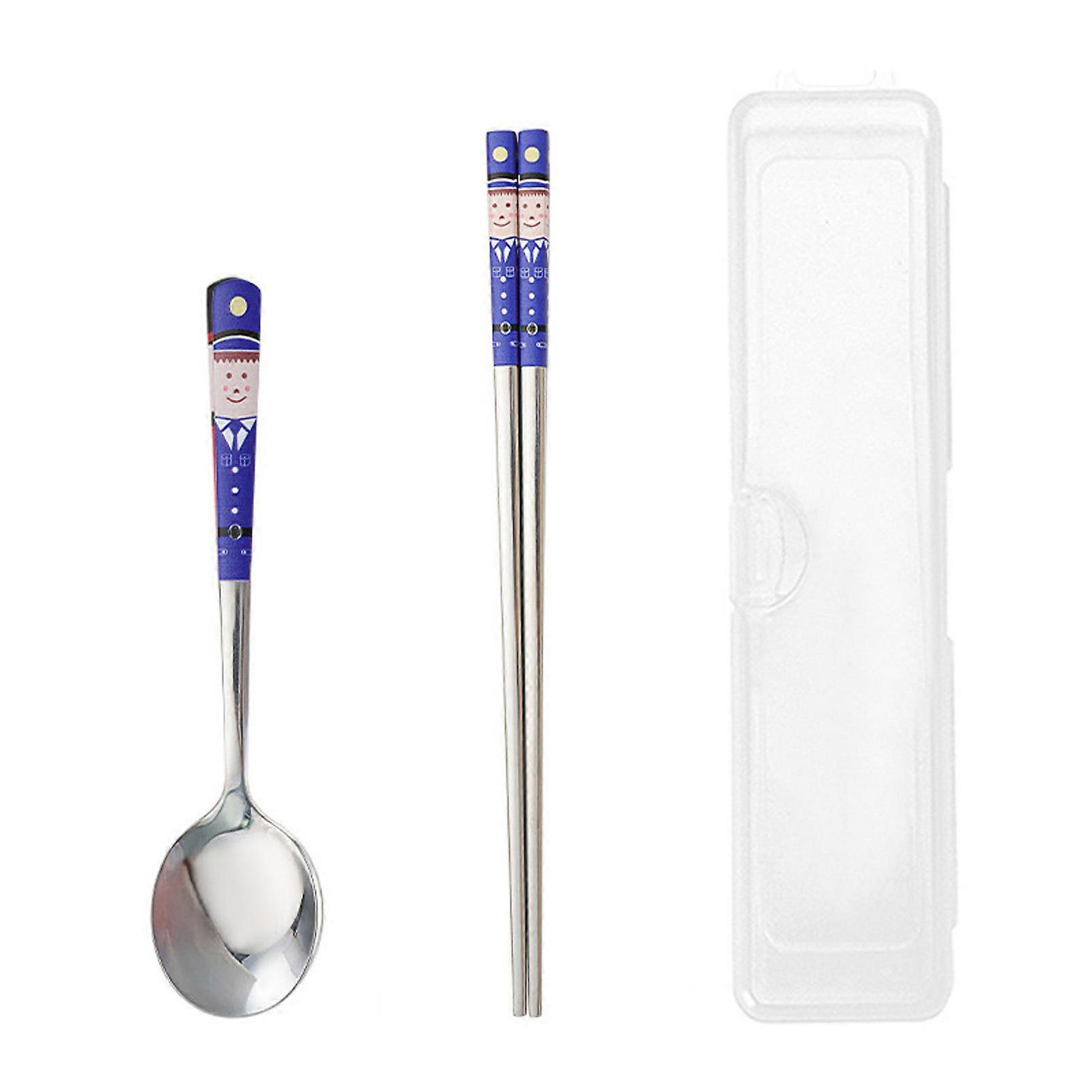 Tablewares Dinner Spoon Chopsticks Travel Utensils Set Stainless Steel Cutlery Flatware Set Reusable Portable Silverware  Blue