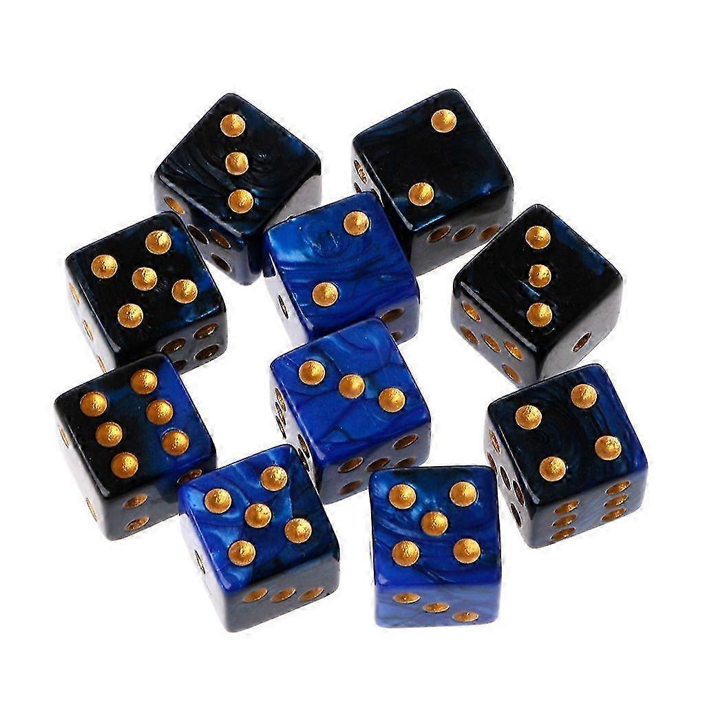 10pcs 15mm Multicolor Acrylic Cube Dice Beads for Table Games - Blue Black