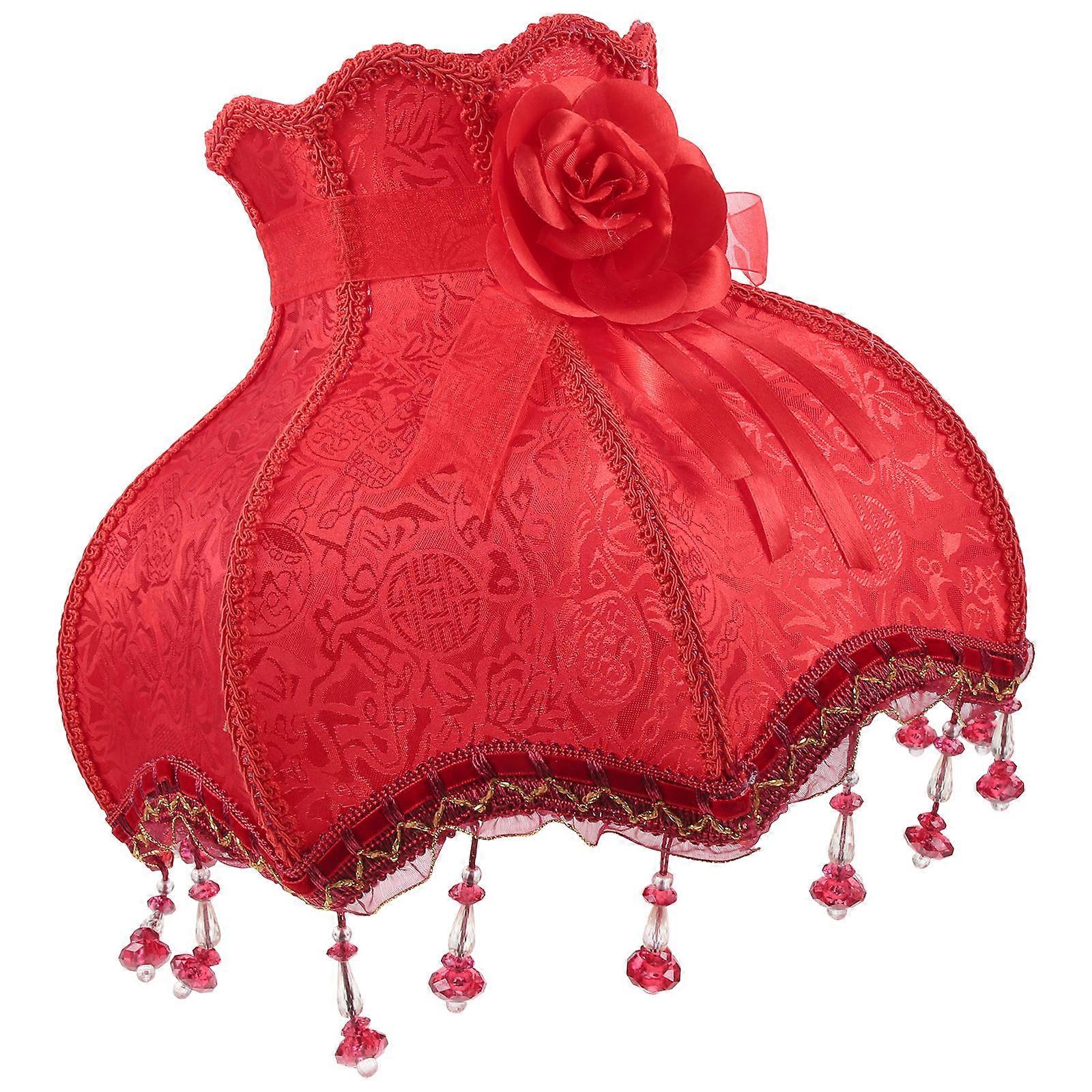 Fabric Vintage Lamp Shade Red with Elegant Bead Decor for Home Use