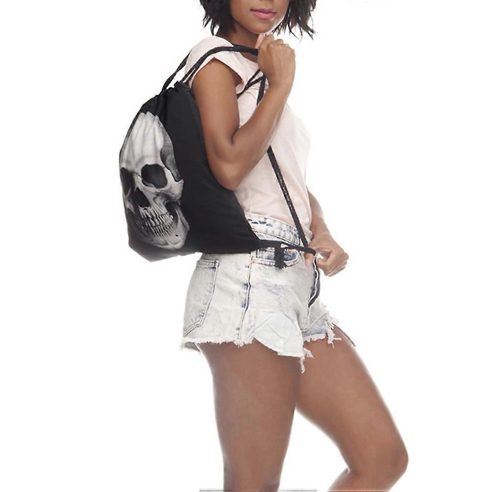 Stylish Unisex Drawstring Bag with Skull Print, Spacious Design for Books and Essentials, Durable Material with Smooth Closure for School, Gym, and
