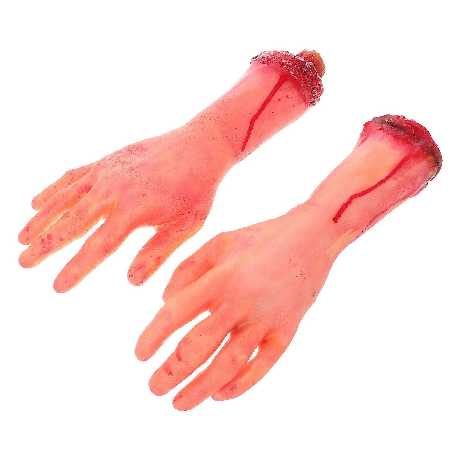 2pcs Realistic Fake Severed Hands Halloween Decoration for Haunted House Parties – Easy to Store Prank Props with Left and Right Hands Included
