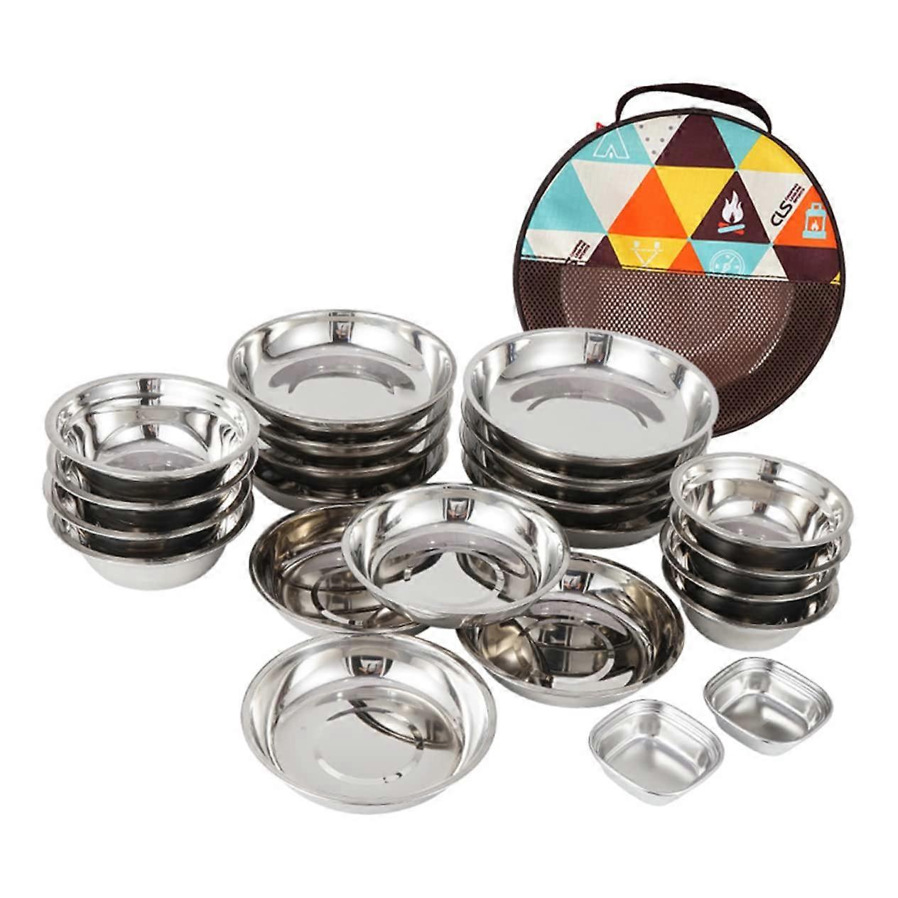 Camping Tableware Set Full Size Camping Cookware Utensils Travel Set Picnic Plate and Bowl Metal Tableware Set for Outdoor Dining