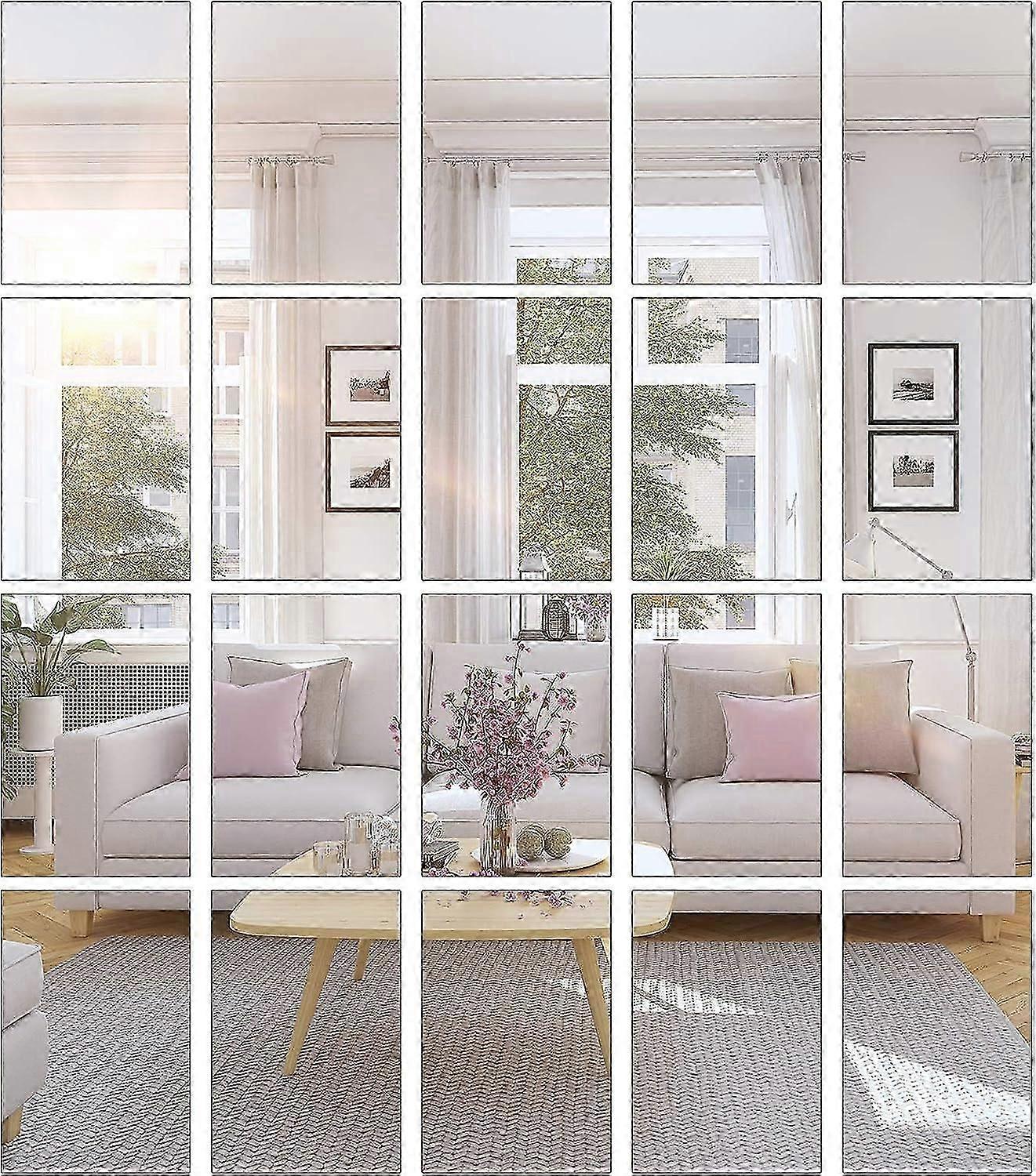 20 Pieces Mirror Sheets Self Adhesive Non Glass Cut to Size Mirror Stickers Tiles for Wall Flexible Sticky Mirror