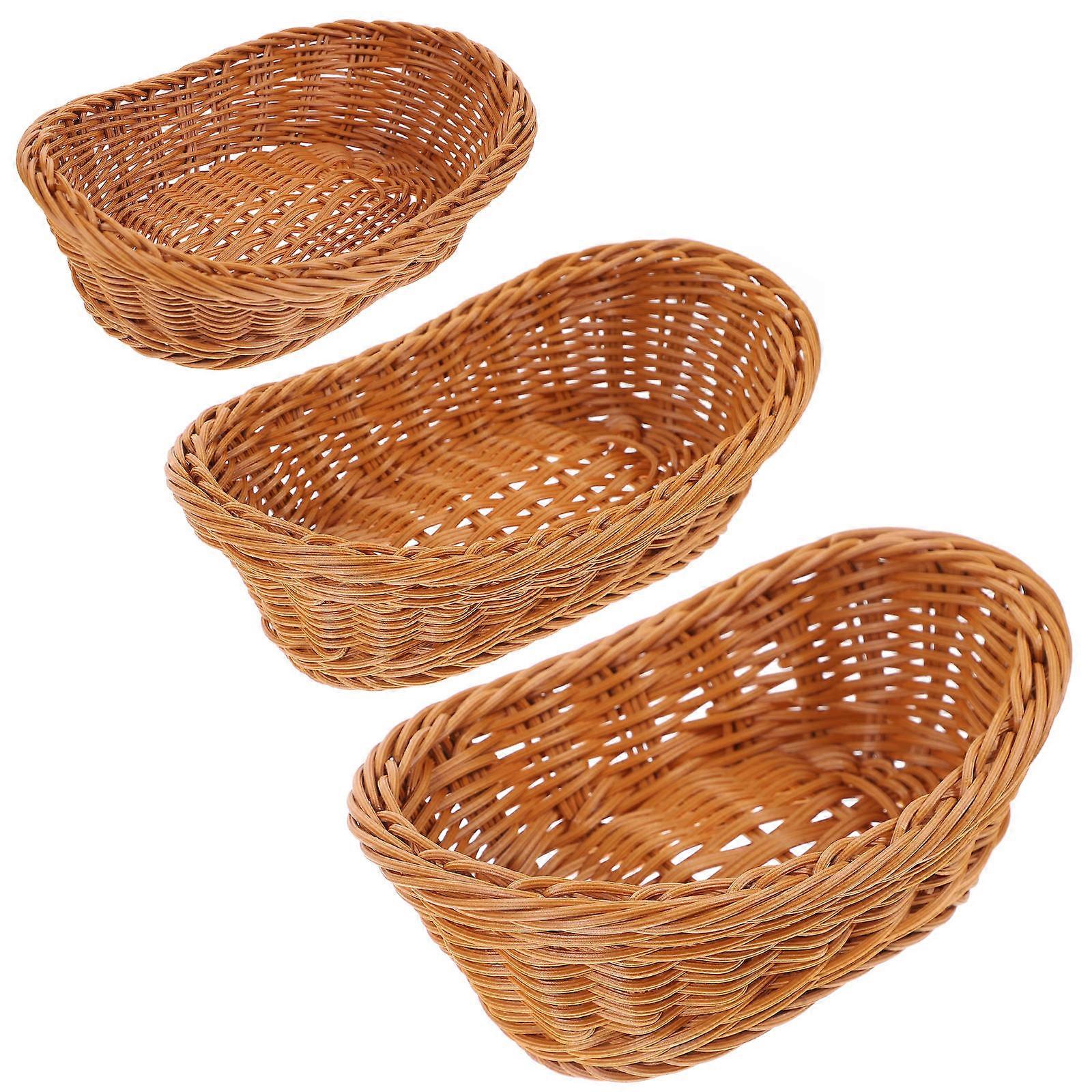 Breads Storage Holder For Dining Room Rustic Country Style Chocolate 28X19CM Multi-Function Bread Basket 3Pcs