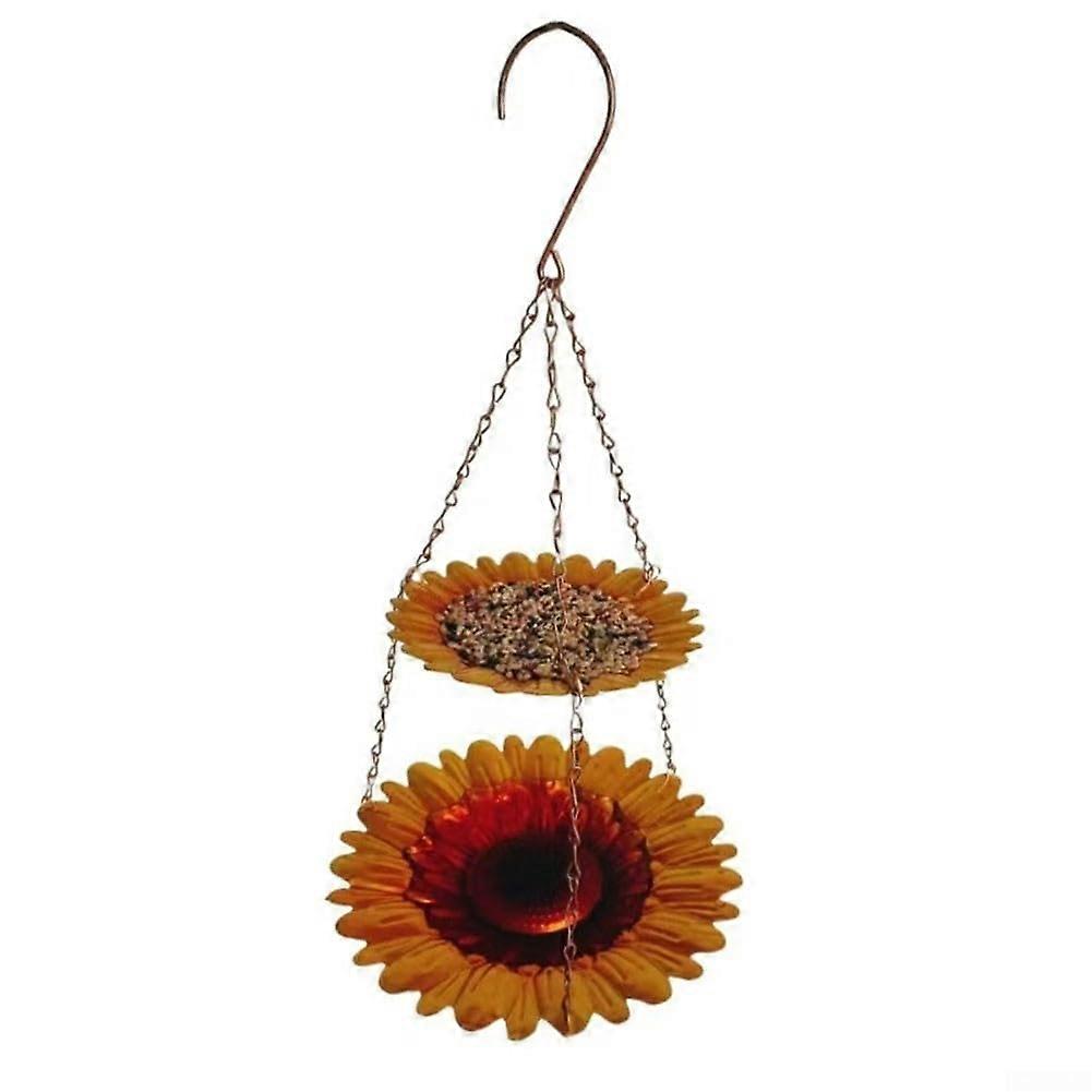 Hanging Bird Feeder Station with Sunflower Design and Built‑In Water Source, Iron