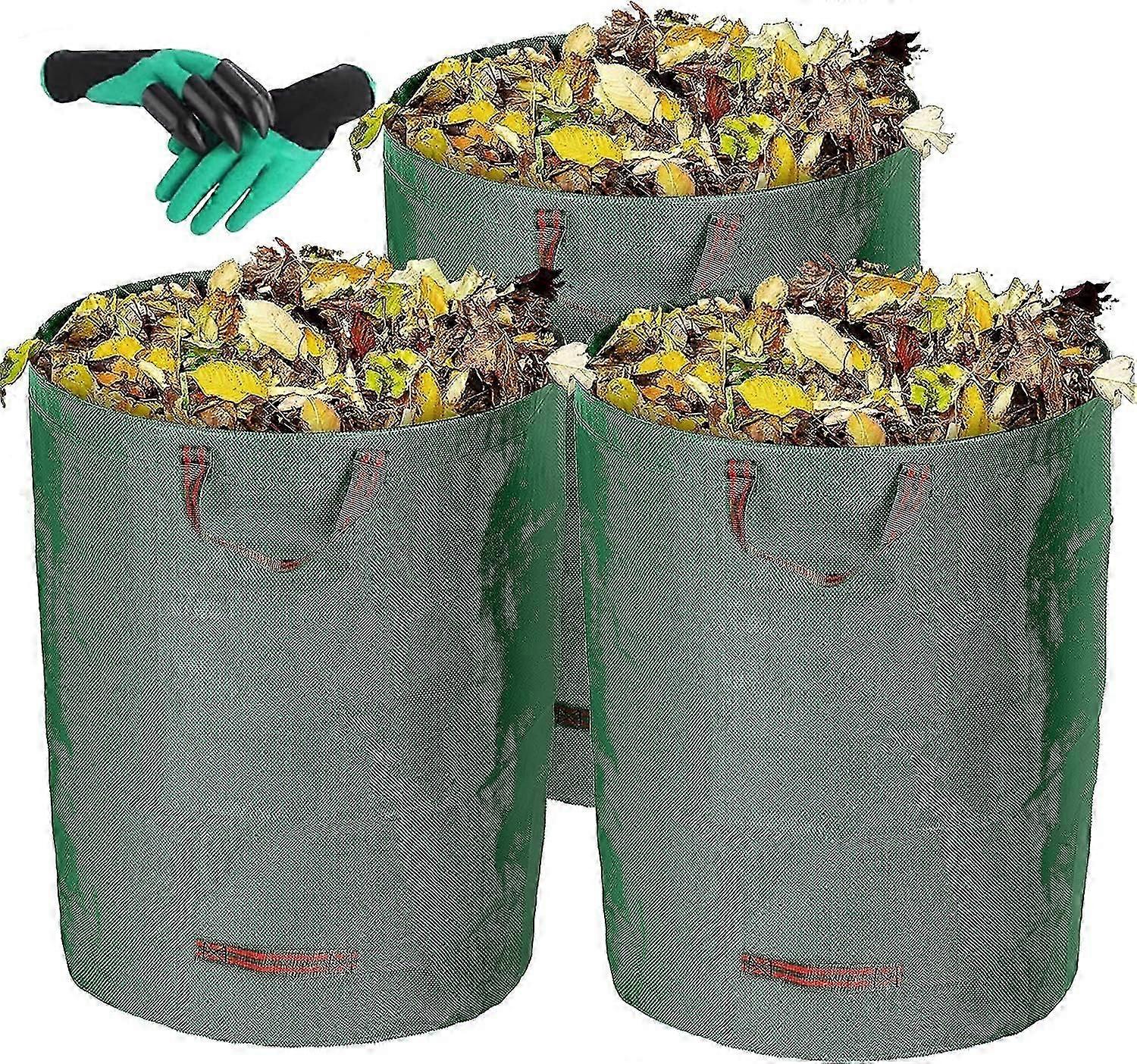 3er-Pack 300L Gallonen wiederverwendbare Gartenabfallsäcke - Hochleistungs-Gartensäcke Rasensäcke Wiederverwendbare Mülleimer Laubsäcke Gartenabfallsäcke mit 4 Griffen