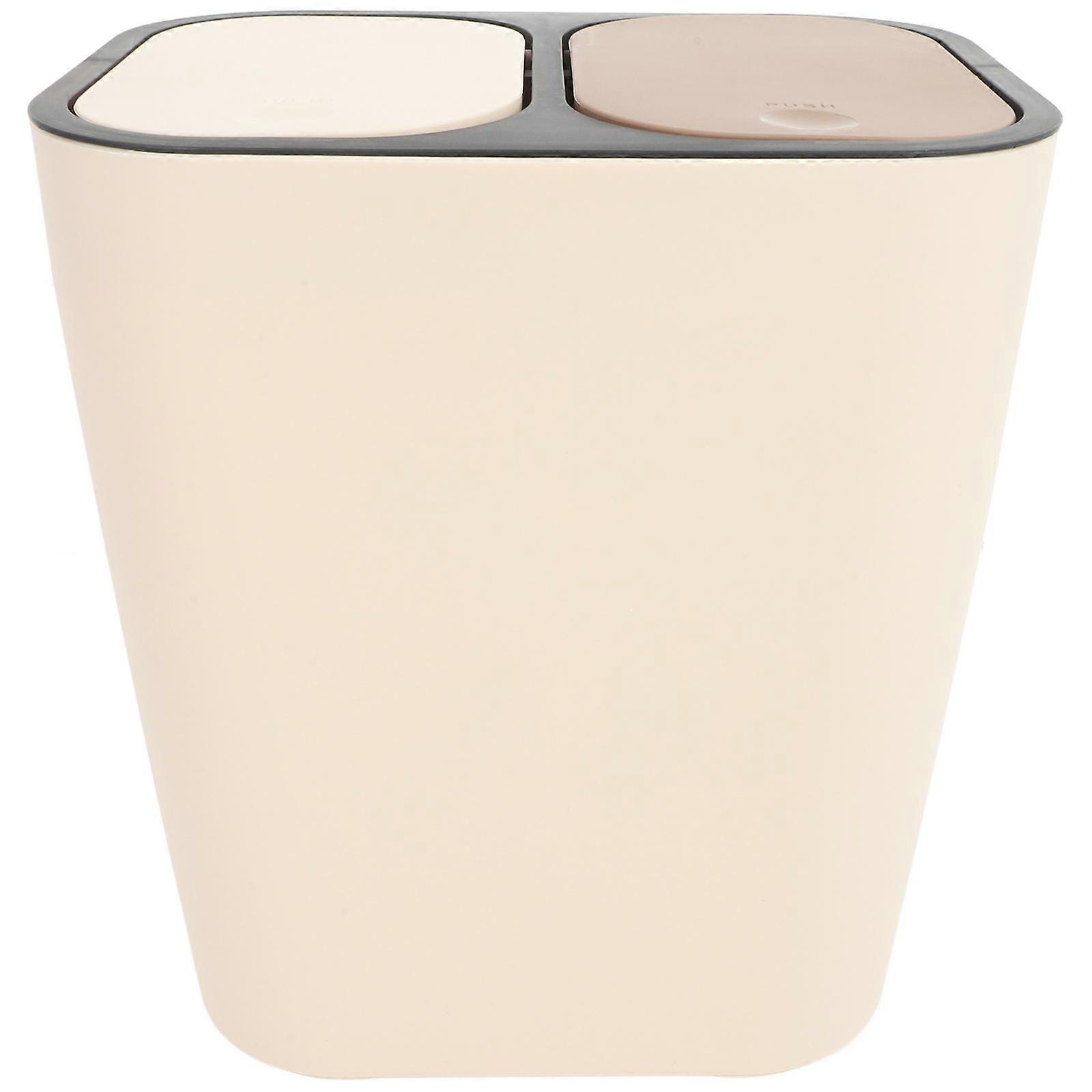 Slim Bathroom Trash Can With Lid Dual Compartment Press Top Garbage Bin For Recycling Large Capacity 33.00X29.00X21.00CM Khaki 1Pack