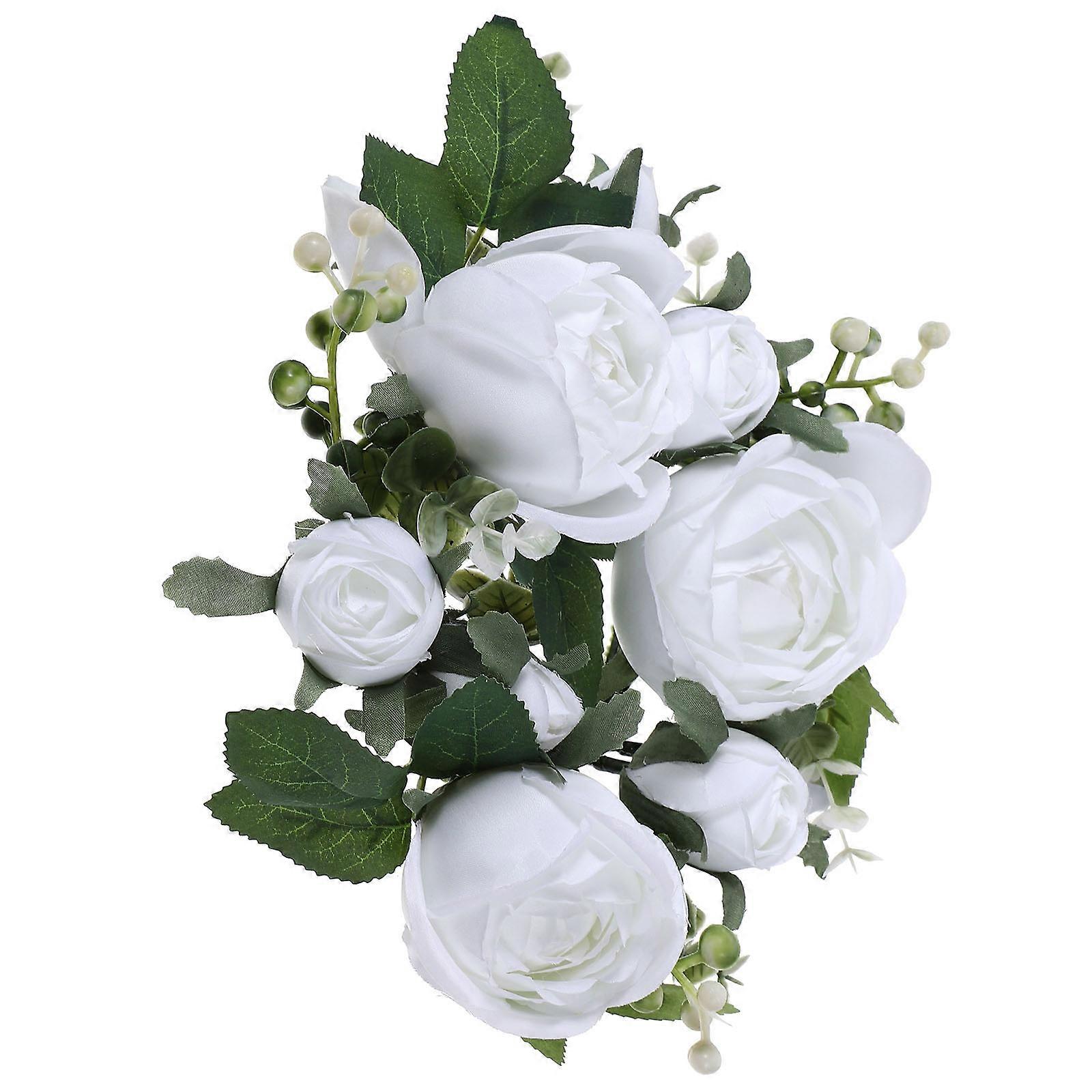 Mini Flower Wreath Candle Ring Wreath Artificial Flower For Wedding Table Party Decorative White 20X20X8CM 1Set