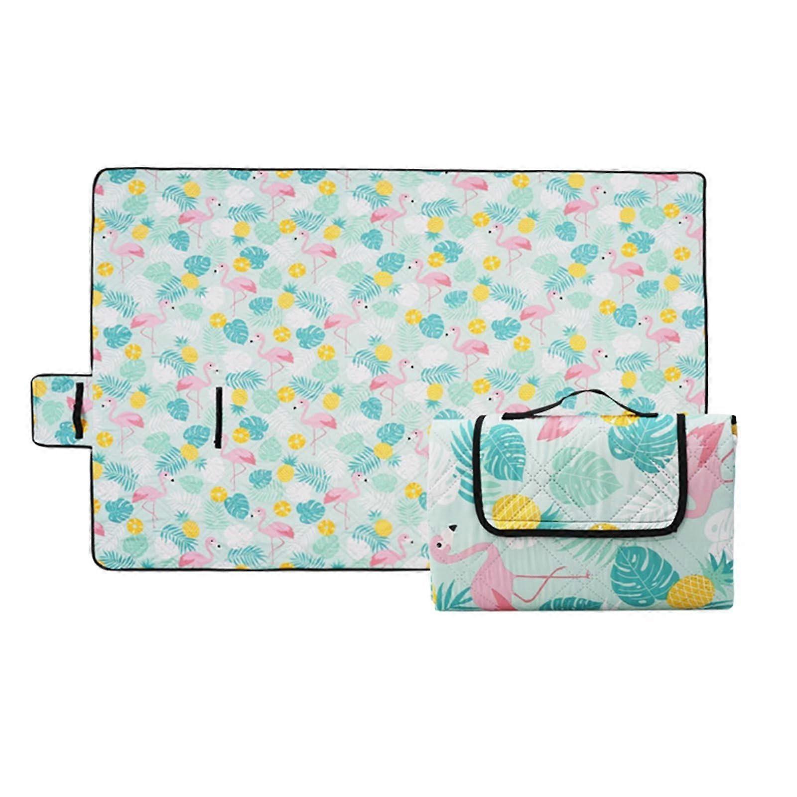 Picnic Blanket Waterproof 150 x 100 cm, Large Foldable Blanket with Carry Handle for Camping, Hiking, BBQ, Travel, Flamingo Design