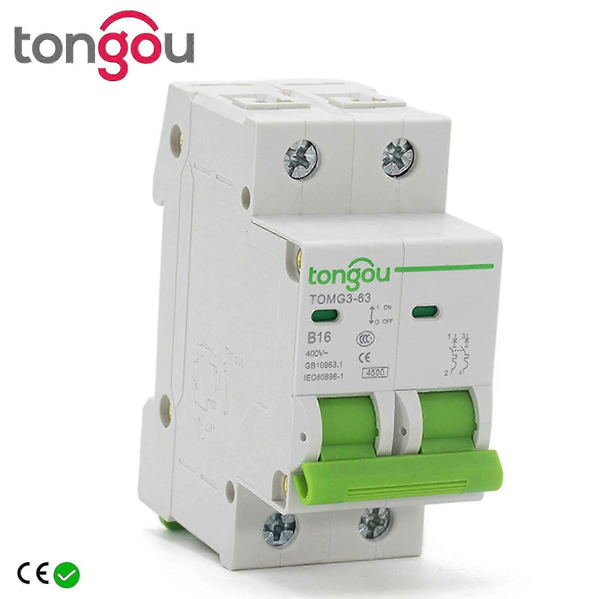Type B MCB AC 2 Pole 36mm Miniature Circuit Breaker 4.5KA 50/60HZ 110V/230V/400V With CE Certificate TOMG3-63 TONGOU