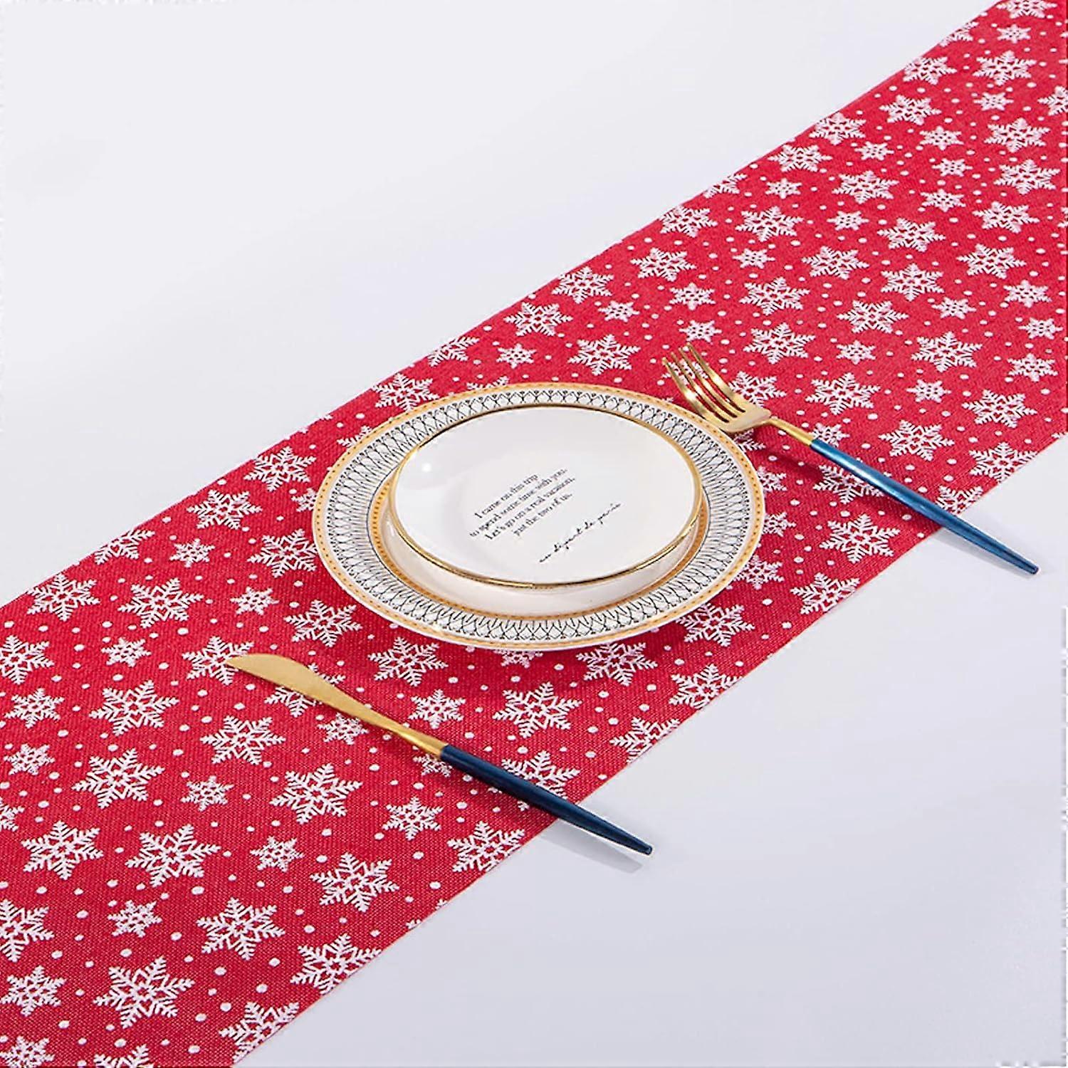 Christmas table runner, red christmas tablecloth with white snowflake pattern, christmas decoration table runner