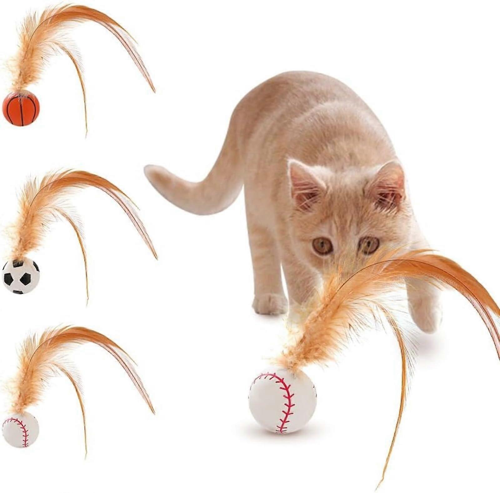 Cat Toy Ball Set, 2025 Interactive Feather Balls for Cats, Ultra-Elastic Cat Toys for Self-Activity and Play