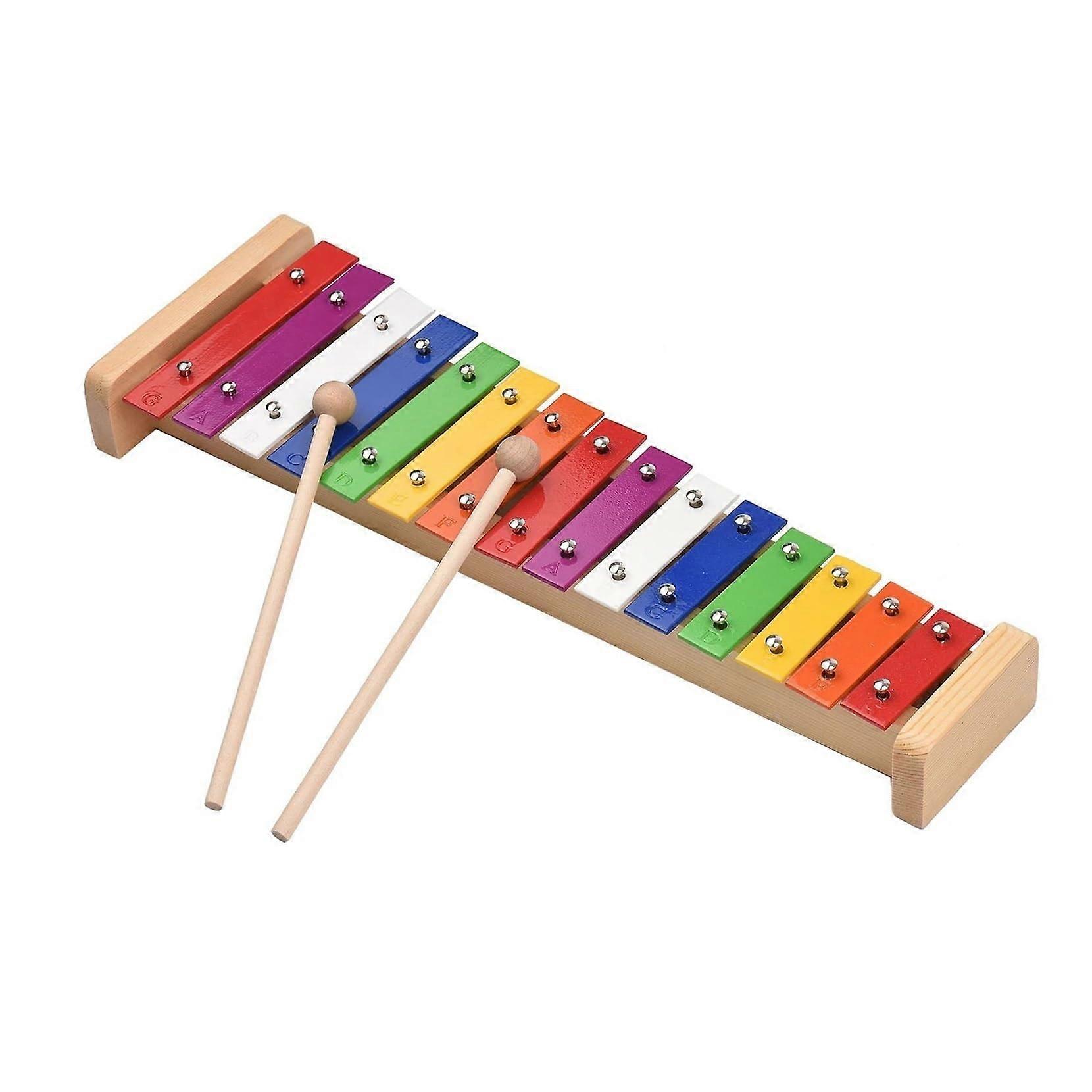 أداة Xylophone للبالغين 15 ملاحظة Glockenspiel Xylophone قاعدة خشبية قضبان الألومنيوم الملونة آلة موسيقية قرع هدية مع 2 مضارب