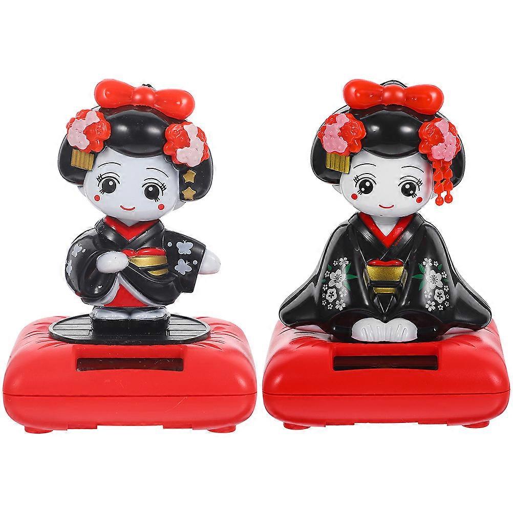 Cute Car Dashboard Figures Nodding Kimono Doll Shape Assorted Color 2Pcs