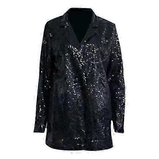 Shiny Sequin Decor Women’s Suit Jacket with Lapel & Long Sleeves - Loose Fit Open Front Outwear for Street Work & Casual Wear