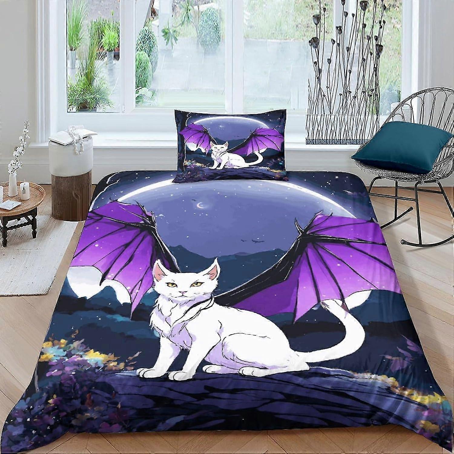 3D Printed Animal Cat Duvet Cover with Pillowcases Bedding Set with Zipper Closure Soft Microfiber Quilt Cover Set