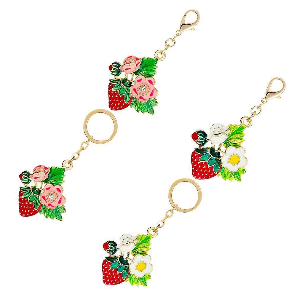 Adorable Strawberry Keychains for Bag Car Keys 4Pcs Metal Alloy Green Durability for Decoration