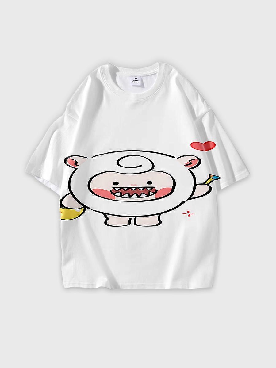 T-shirt round neck Pattern loose short sleeve C2480