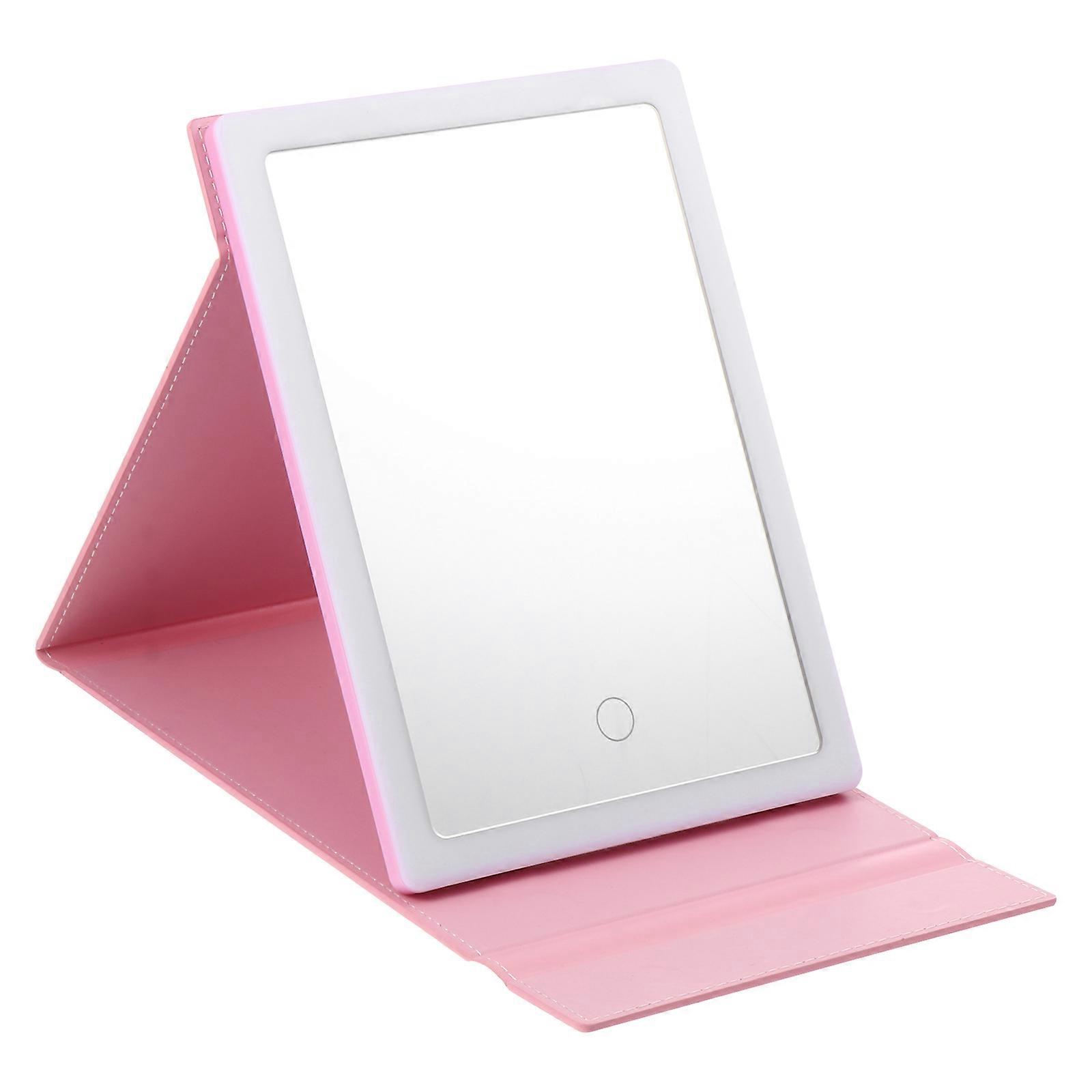 Vanity Mirror Tabletop Foldable 3 Light Modes Portable Pink 25x18cm 1Pcs