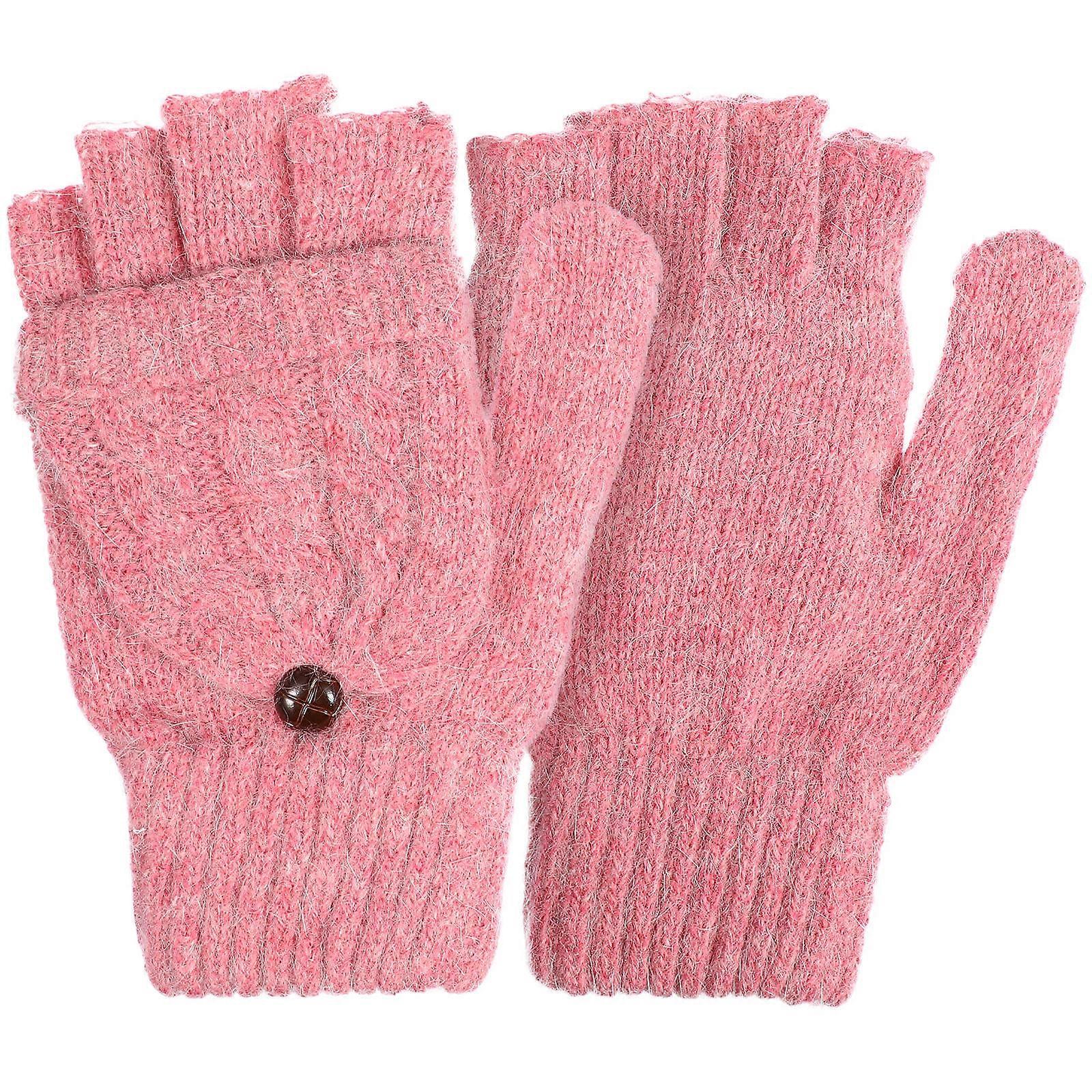 Womens Convertible Mittens Wool for Hand Warmer Function 1Pair Pink
