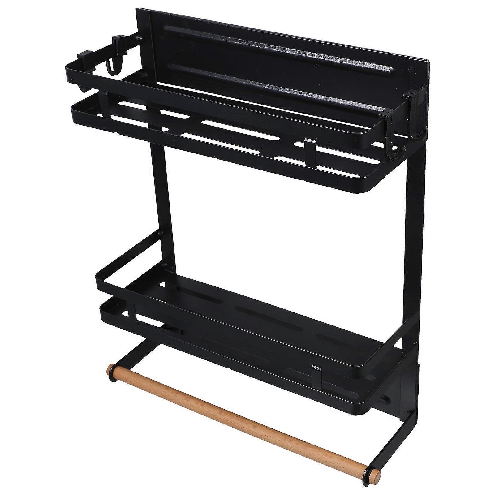 Kitchen Magnetic Refrigerator Storage Rack For Essentials Black 1Set