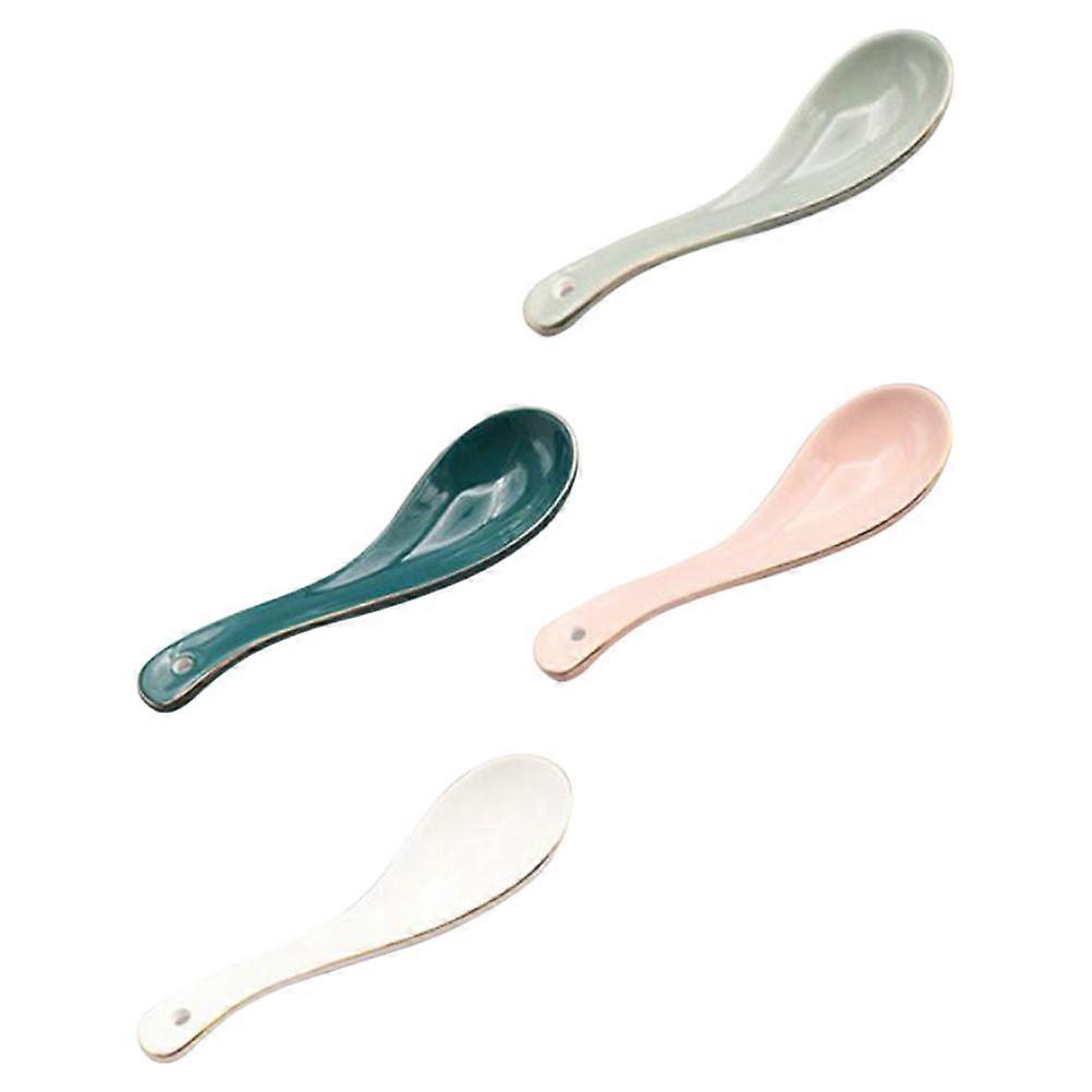 Ceramic Soup Spoons For Home Use Assorted Color Multipurpose 4Pcs Set Easy Serving Utensils
