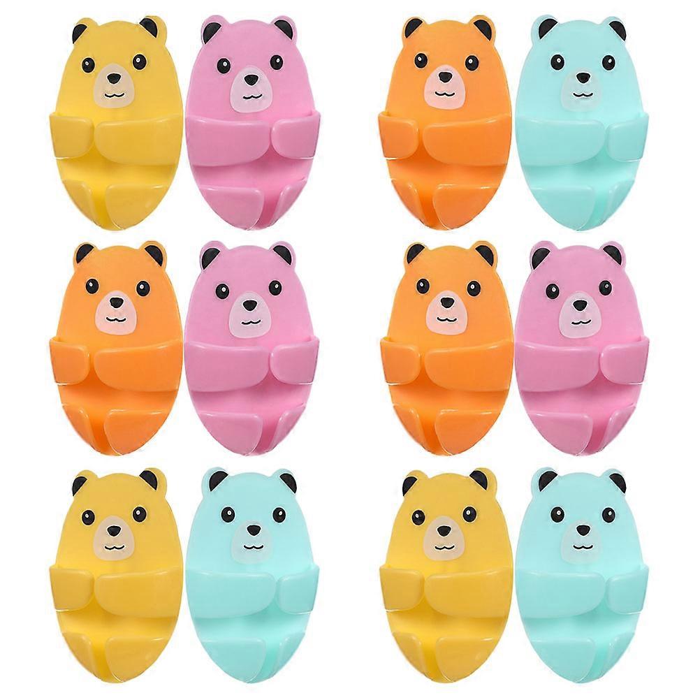 Cute Bear Adhesive Cord Clips for Wires Power Plug Hooks Wall Hooks for Kitchen Use ABS Material Multi Color 12 Pieces