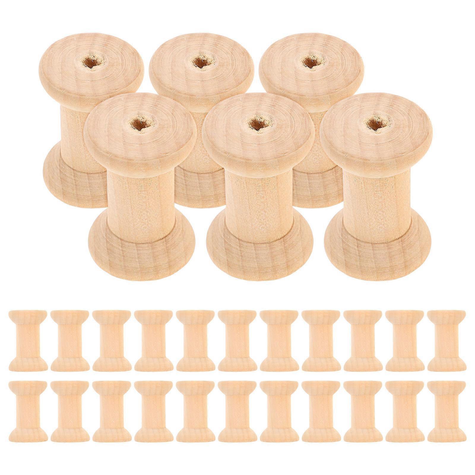 50pcs Retro Wooden Winding Spools for Embroidery Thread Storage, Unfinished Cotton Reels Holders for Crafts