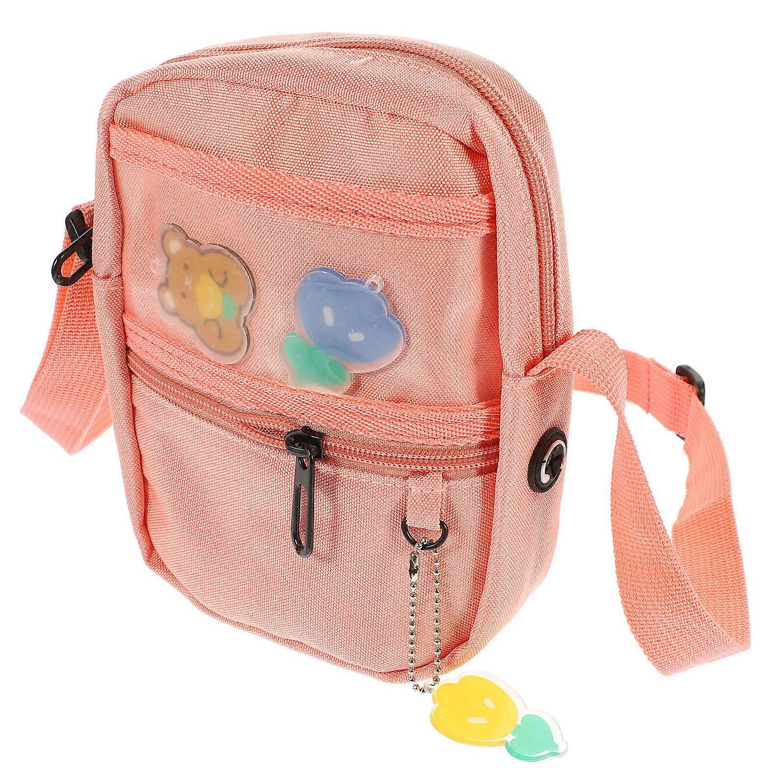 Pink Canvas Messenger Handbag for Storage Lightweight Tote Bag with Embroidery 10.5 x 5.5 x 11 inches