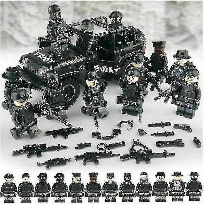 2025 スワット カーと 12 個警察ミリタリー ミニ フィギュア 武器 陸軍兵士
