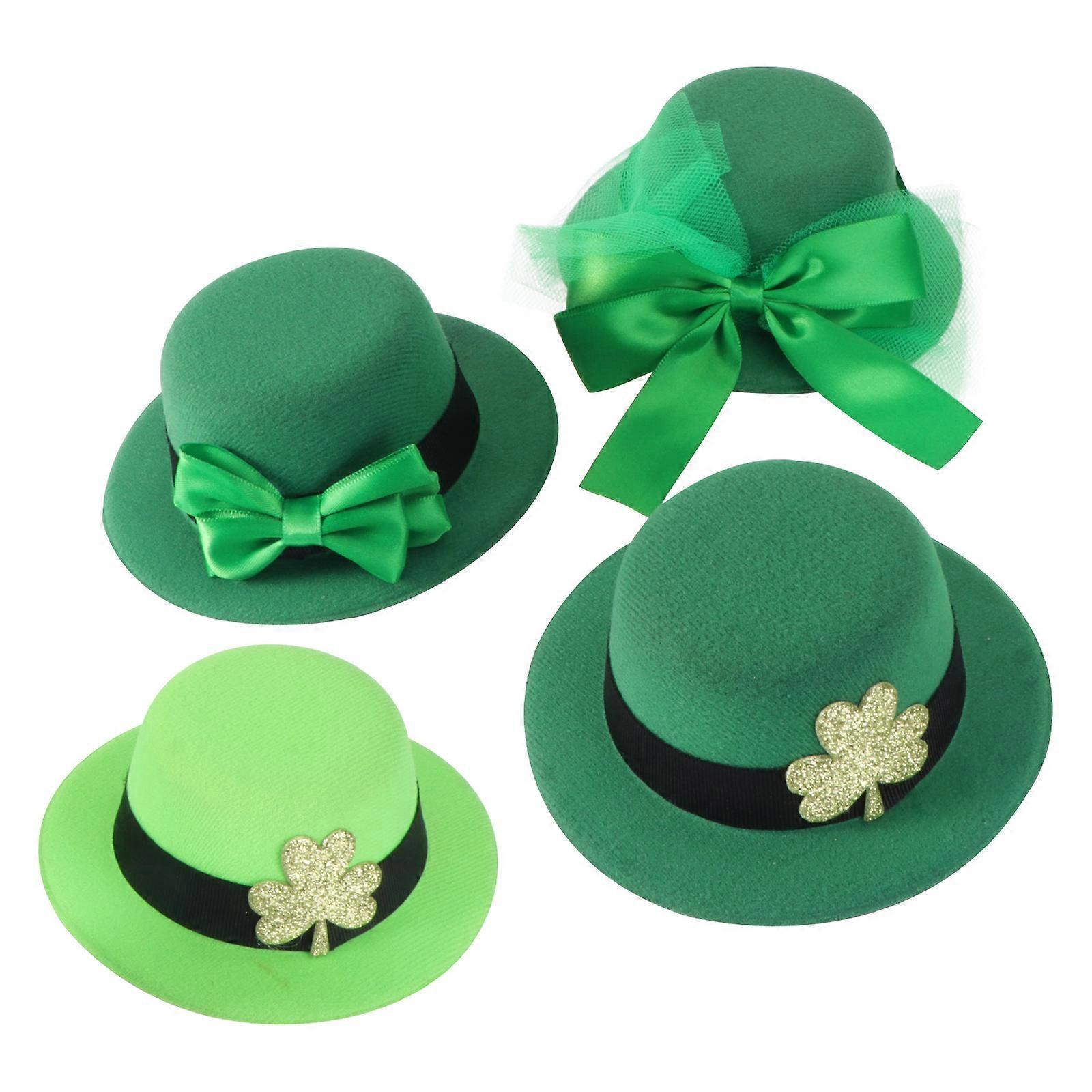 Patrick's Day Hair Accessories Mini Hat Clips In Green Color Designed For Party Use 4Pcs