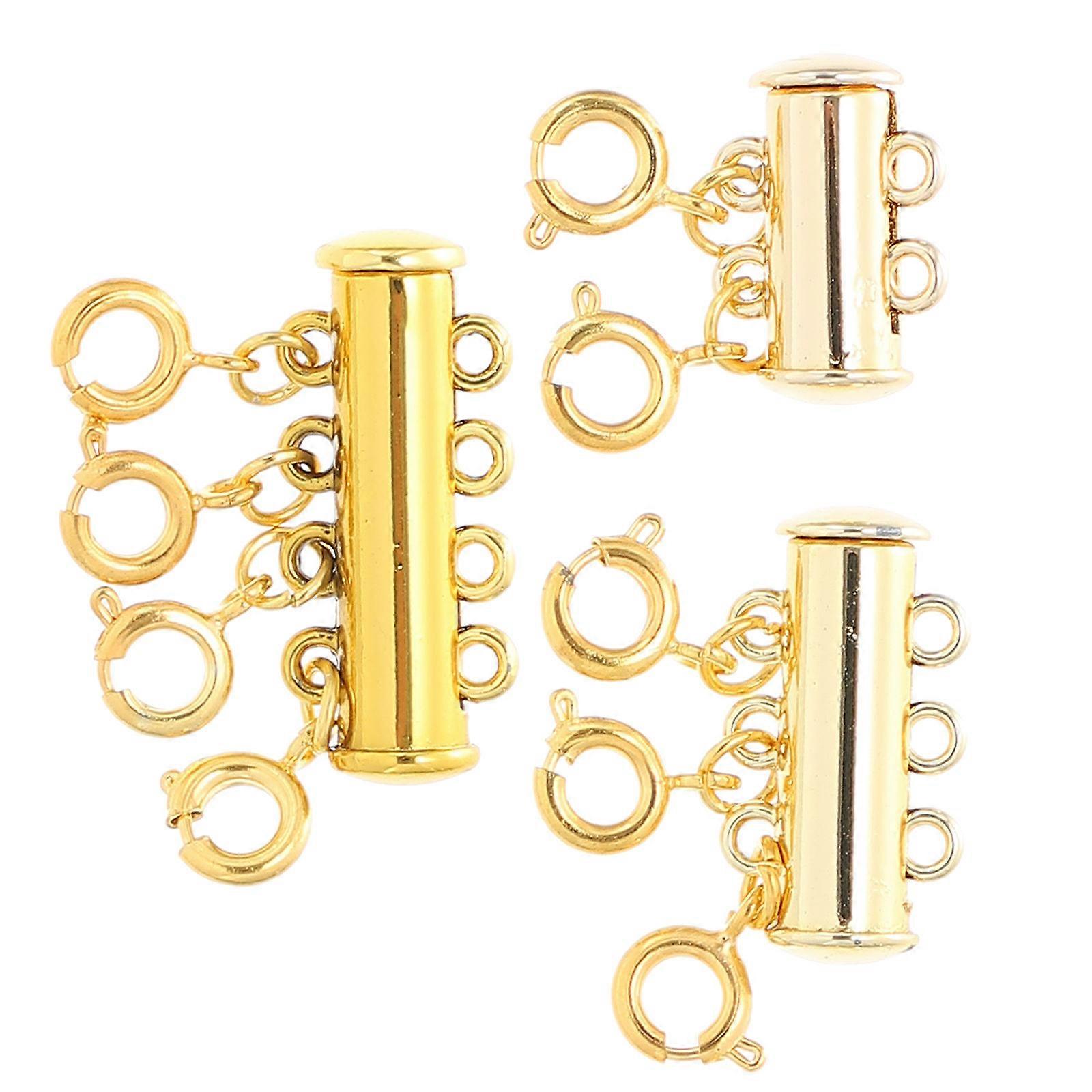 3pcs Gold Jewelry Connection Buckles Clasps for Necklaces – Smooth Finish, Easy to Use, DIY Craft Connectors, Double Triple Quadruple Row Design