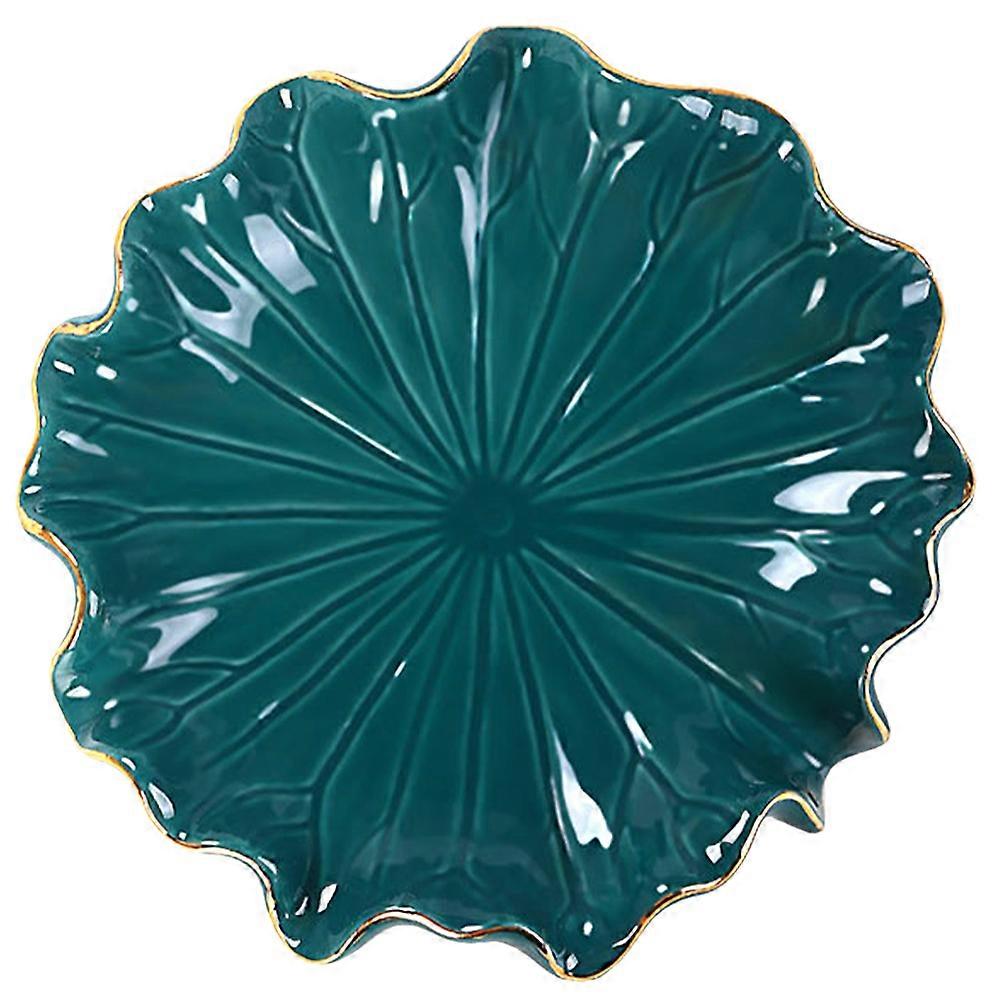 Lotus Leaf Shaped Ceramic Soap Dish Self-Draining Green 14X14X3CM Kitchen Accessory 1Pack