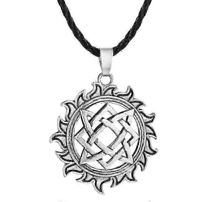 Retro Alatyr Star Slavic Amulet Necklace Rope Chain Svarog Square Pendant Norse Talisman Pagan Necklace Viking Jewelry