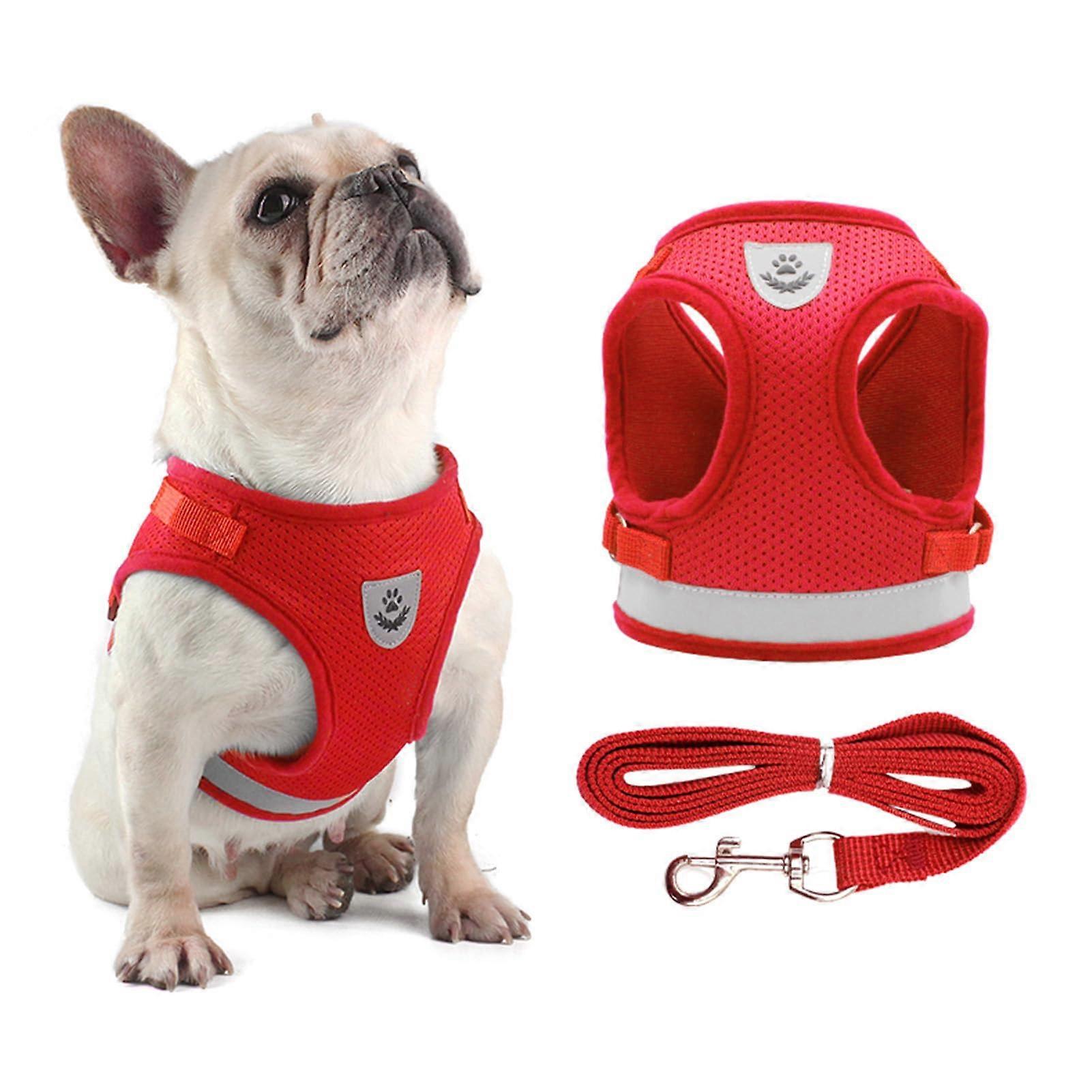 Reflective Dog Harness and Leash Set, Adjustable Mesh Vest for Small Dogs, Puppies, Cats, Red, XL Size