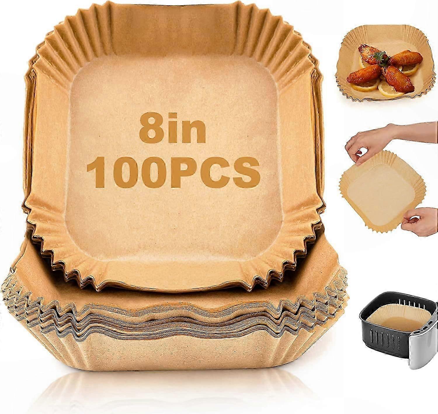 Air Fryer Liners - 100 Count 8" Square Disposable Paper Sheets for Easy Cleaning