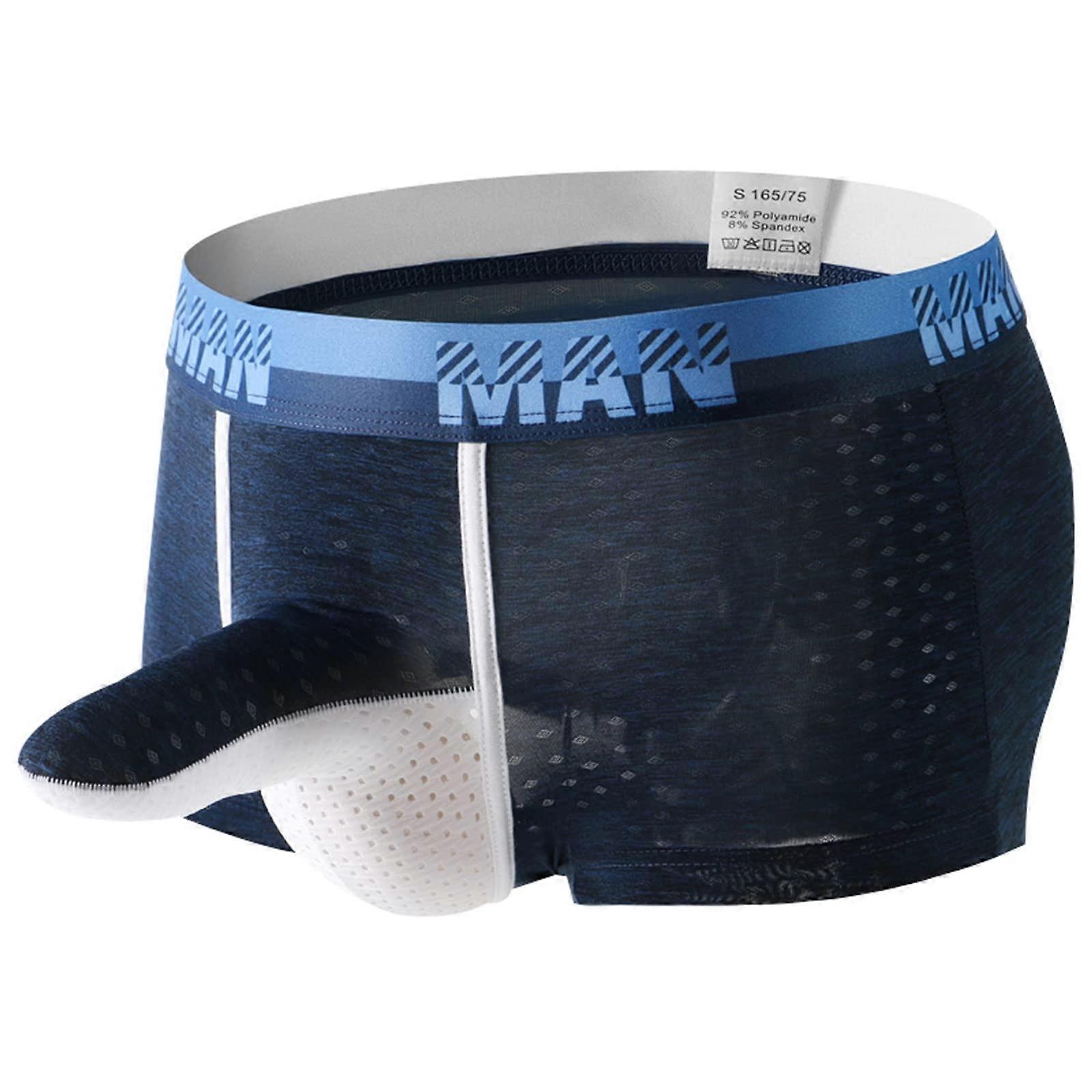Men's Boxer Shorts L Dark Blue, Sexy Trunks with Stretch Fabric, Lightweight Basic Underwear, Retro Push Up Design
