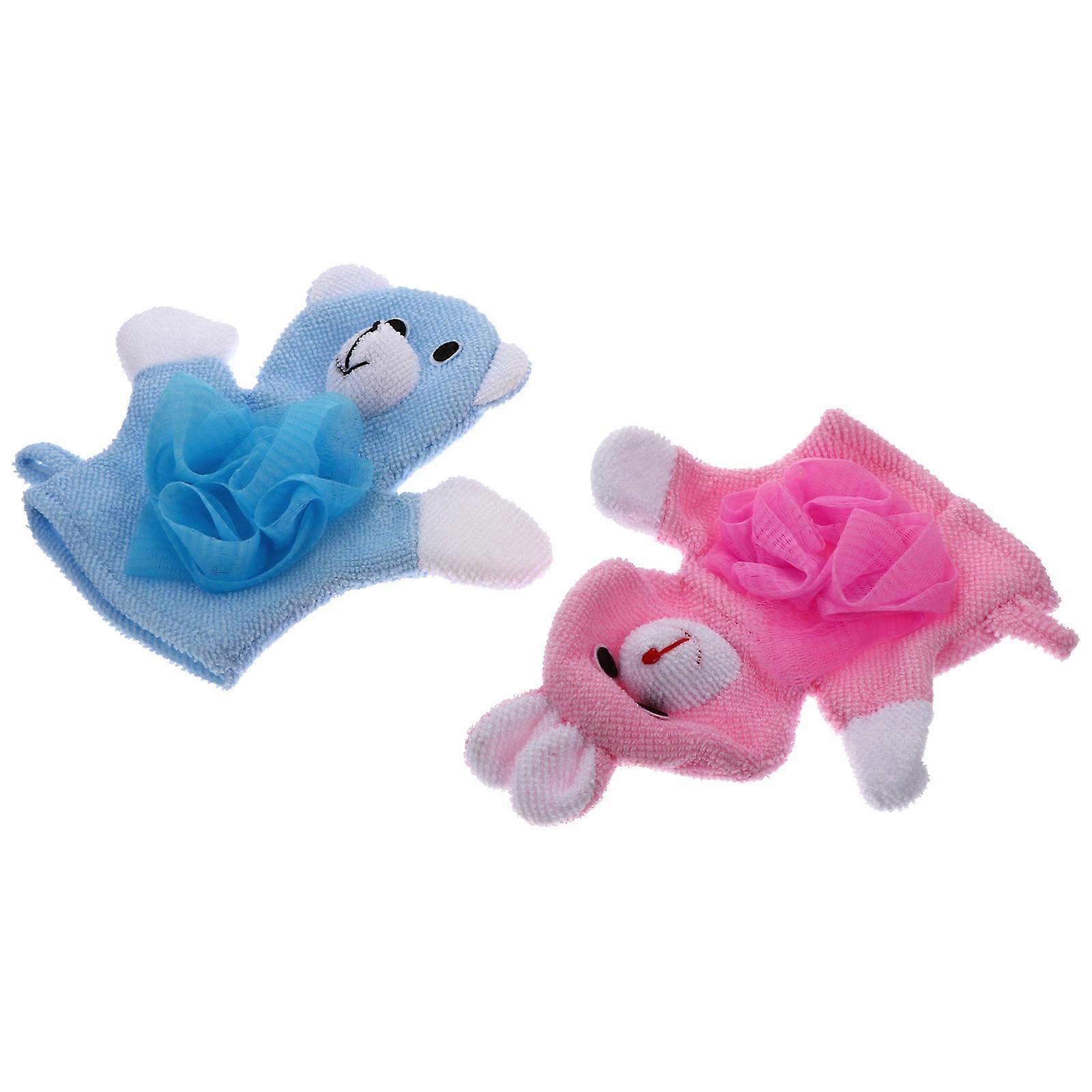 2Pcs Bath Scrub For Baby Cute Gloves With Adorable Cartoon Style Assorted For Gentle Washing Of Children's Skin