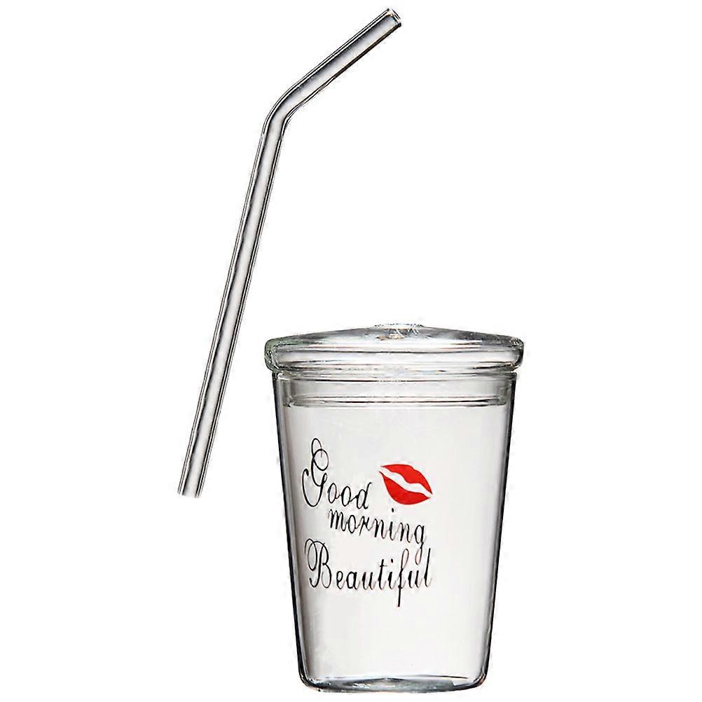 Home Glass Straw Cup Large Capacity Glass Cup Household Beverage Cup Transparent 300ml Easy To Clean 1 Set