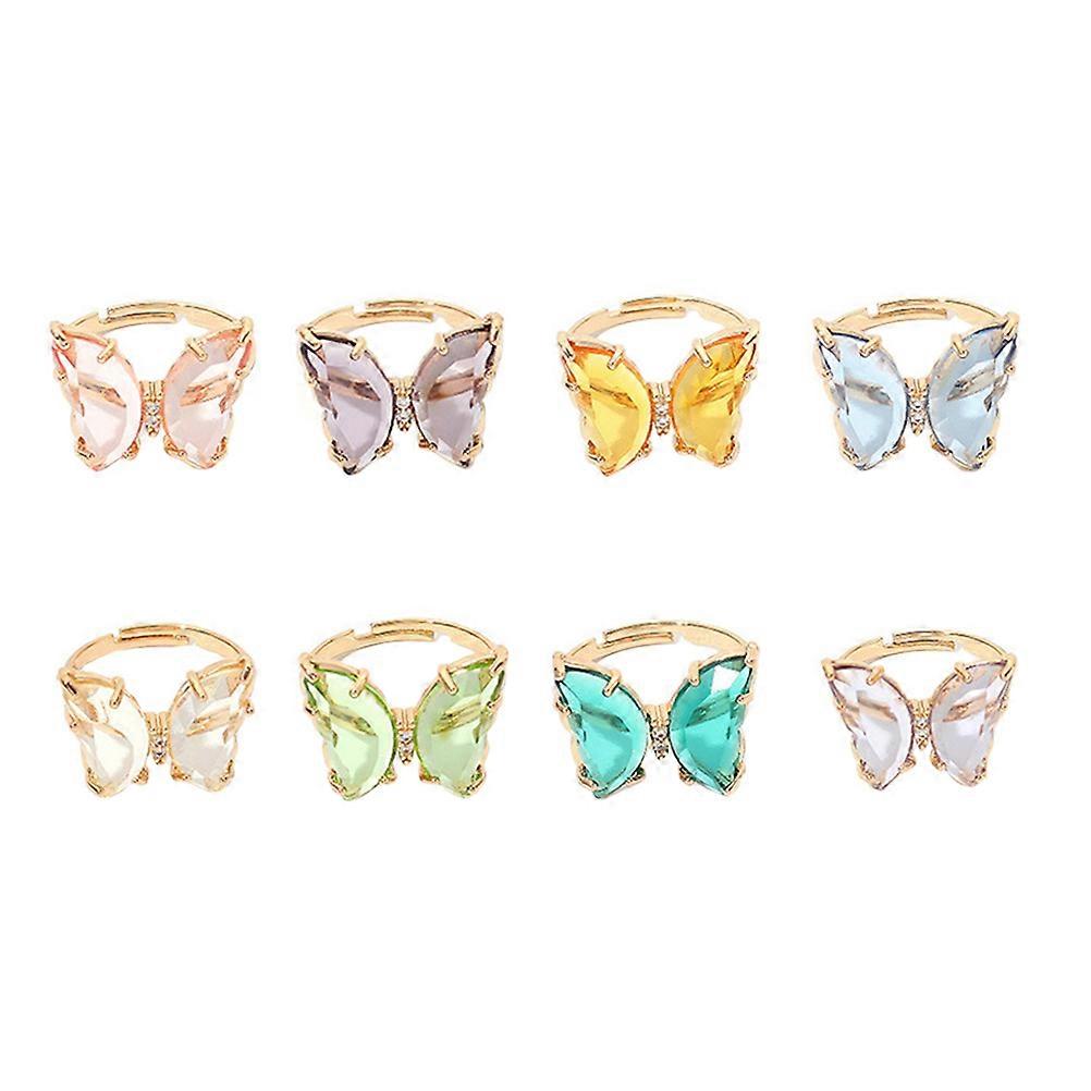 Assorted Color Butterflies Rings Women Fashion Open Design 2x1.6cm Adjustable 8Pcs