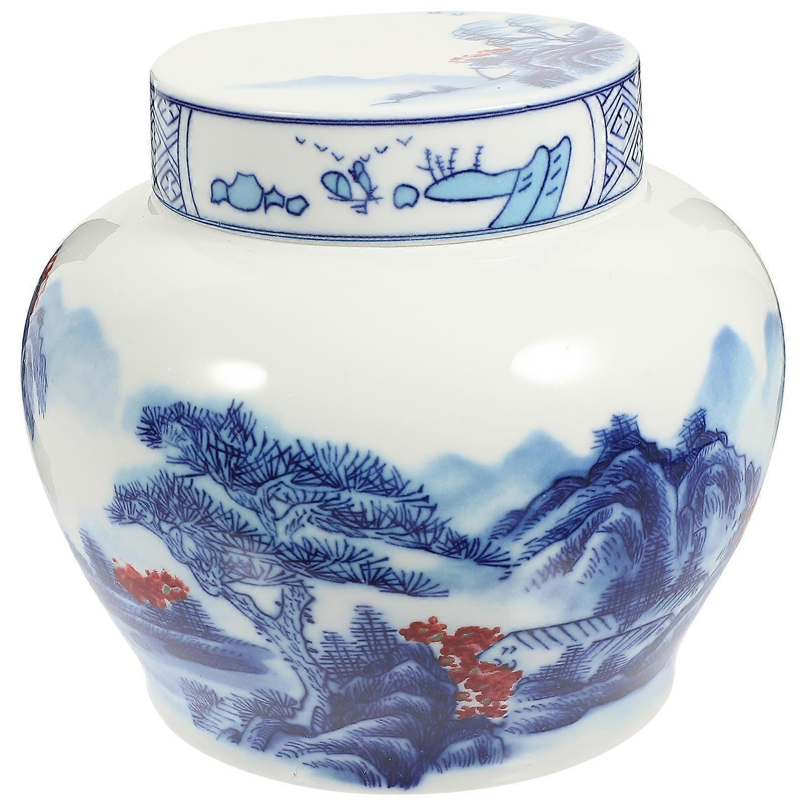 Airtight Round Ceramic Container With Lid For Tea Lovers And Households 5.5X5.5X4.9In Blue And Practical 1Pcs