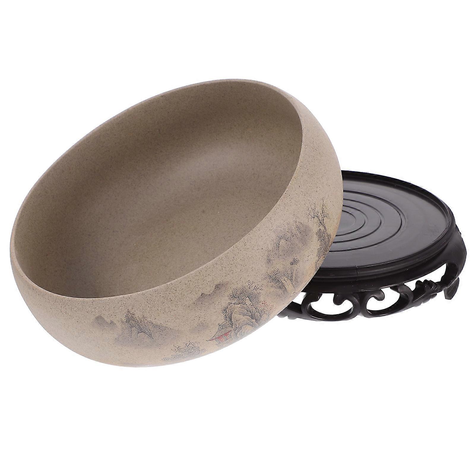 1 Set Ceramic Hydroponic Planter Bowl with Base Stand Water Planter Pots Round Succulent Cactus Flowers Pot for Table Centerpiece