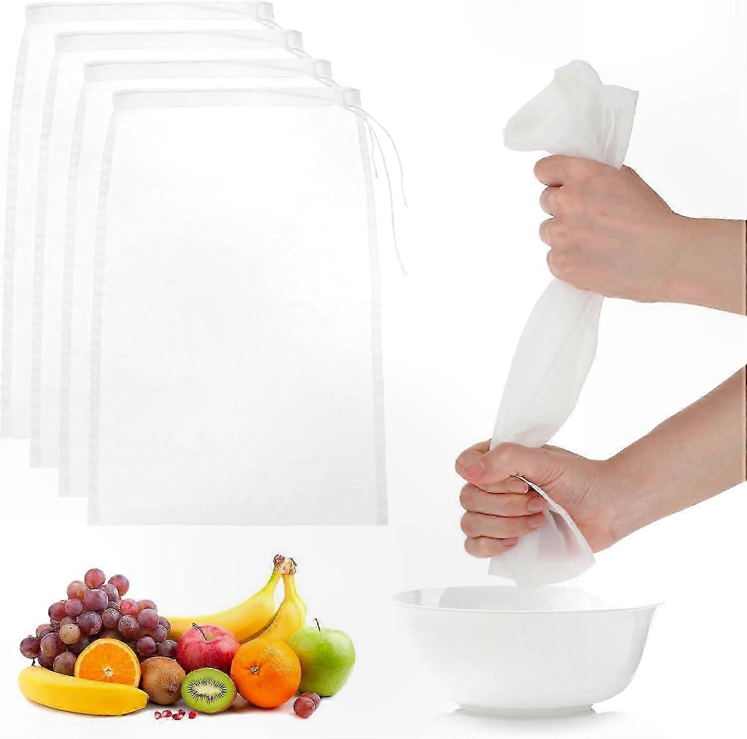 Pack Nylon Nut Milk Bags, 36 x 24 cm Fine Mesh Cheesecloth Bags for Straining, Reusable Filter Bag with Drawstring for Almond and Cashew Nut Sifter (