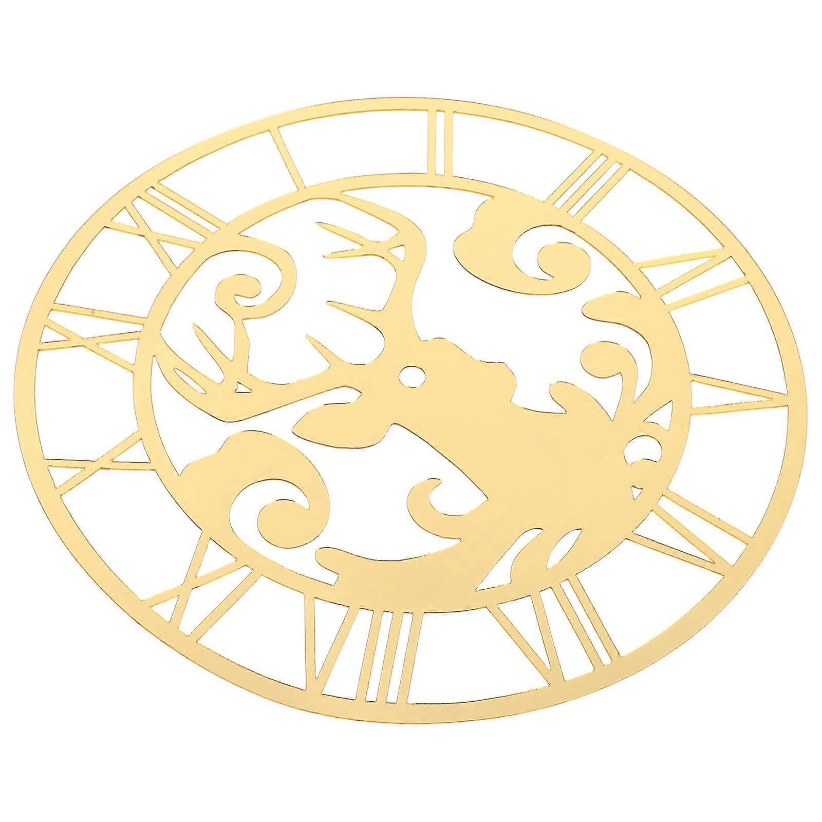 Golden Round Wall Clock Sticker with Roman Numerals, 25cm Acrylic Self Adhesive Decor for Home, Bedroom, Living Room, Office, and Hotel