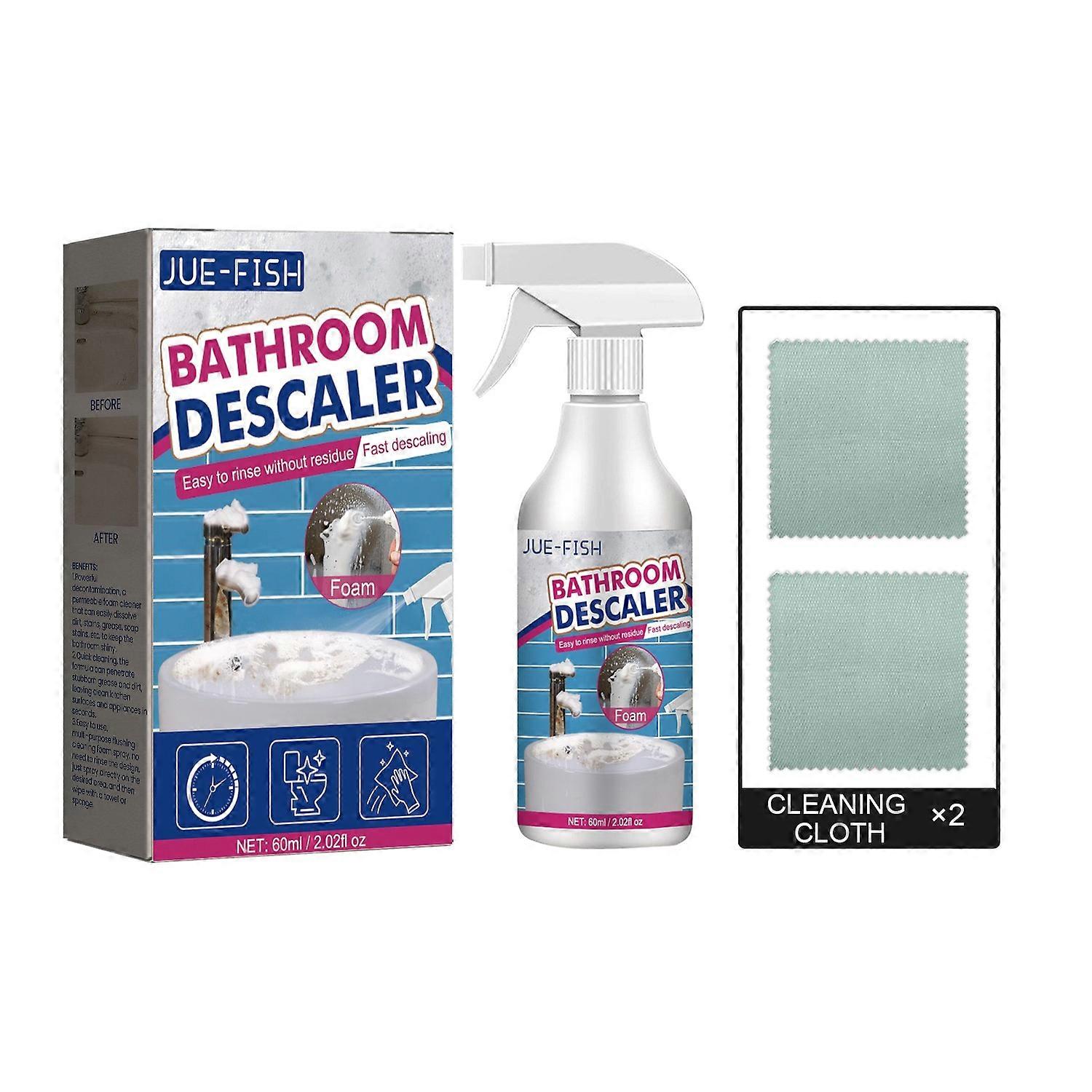 1-6x JUE-FISH Bathroom Descaler Spray Stubborn Limescale Cleaner with Wipe Cloth Stain Remover