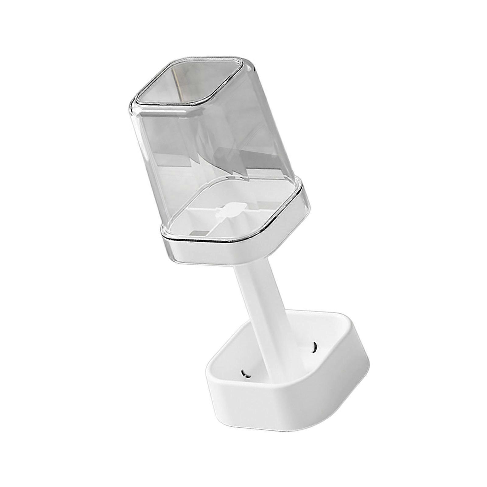 Adjustable Vertical Toothbrush Stand With Removable Lid Durable Plastic Bathroom Organizers For Multiple Mouth Care Products White